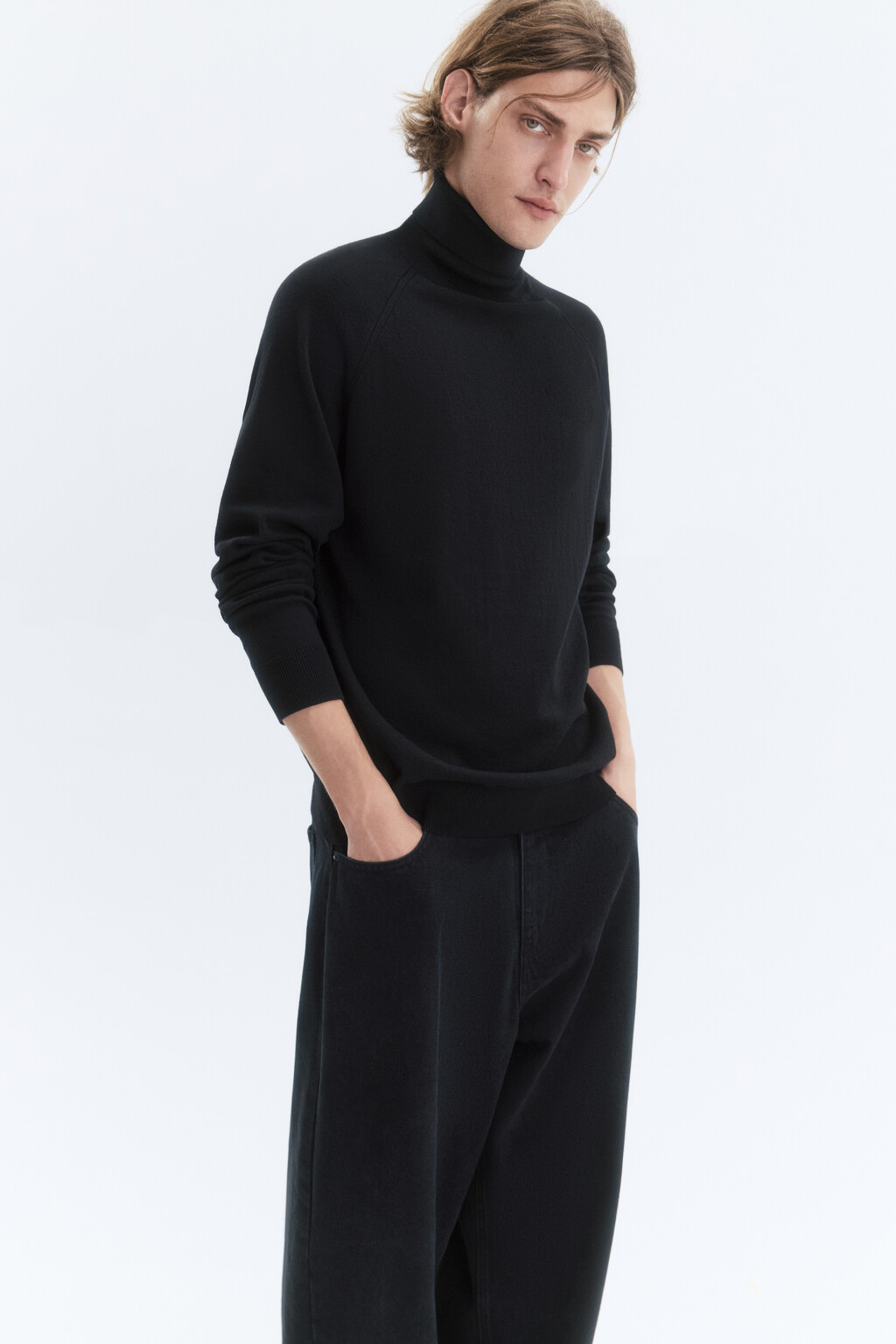 Водолазка вязаная хлопковая с воротником-гольф - цвет черный - 1