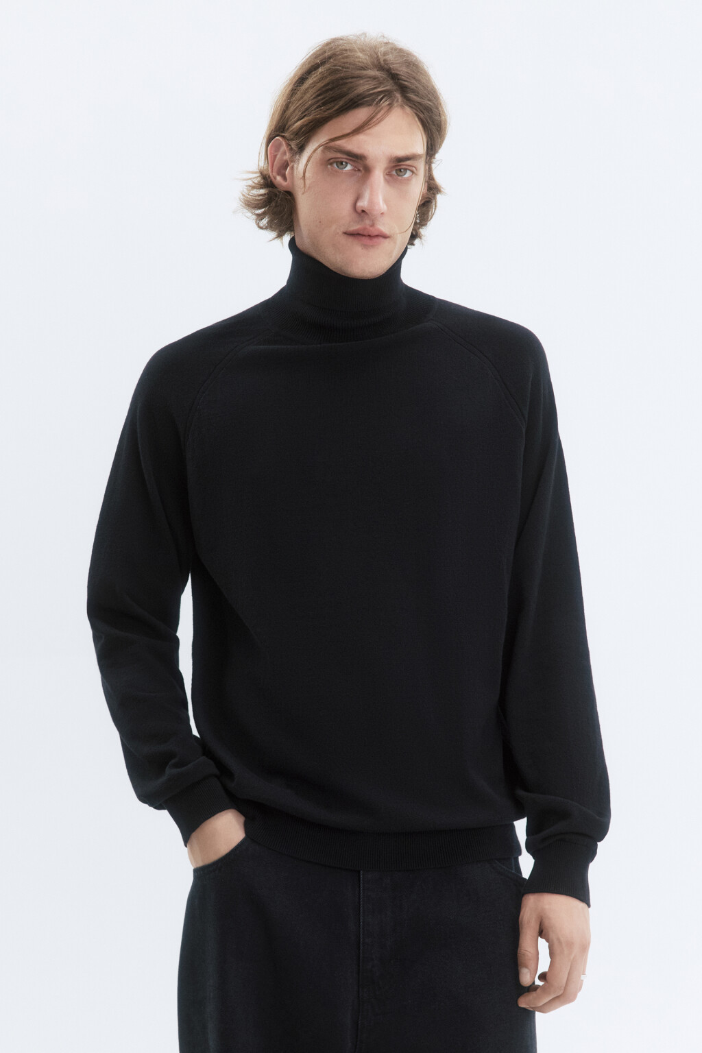 Водолазка вязаная хлопковая с воротником-гольф - цвет черный - 3