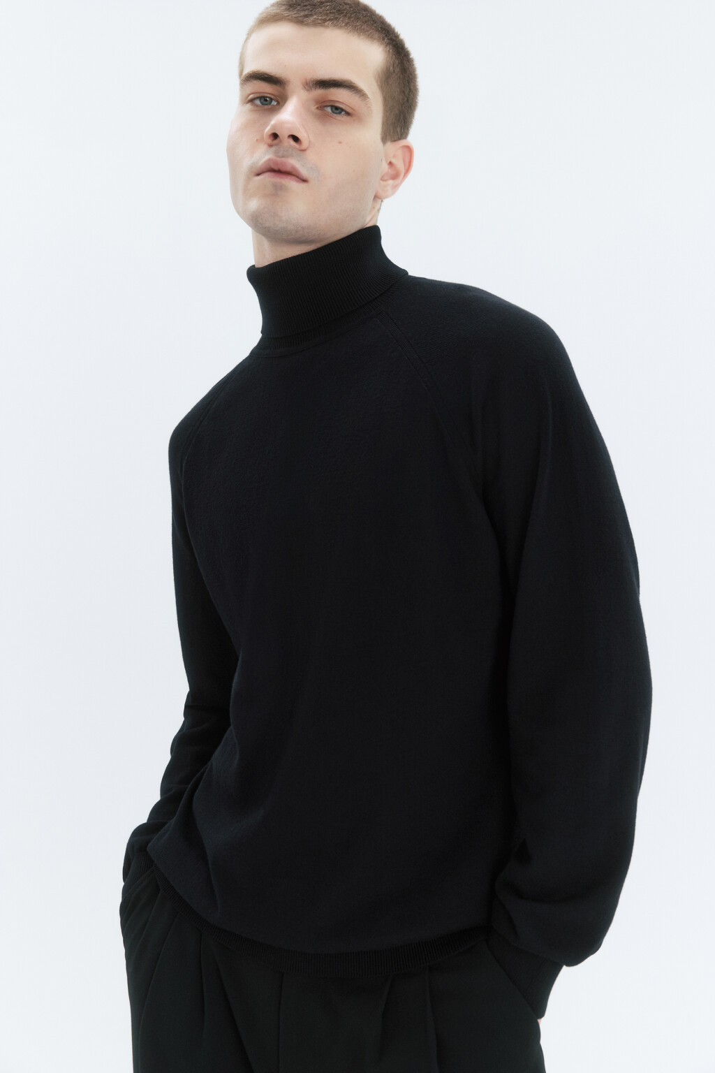Водолазка базовая хлопковая с воротником - цвет черный - 1