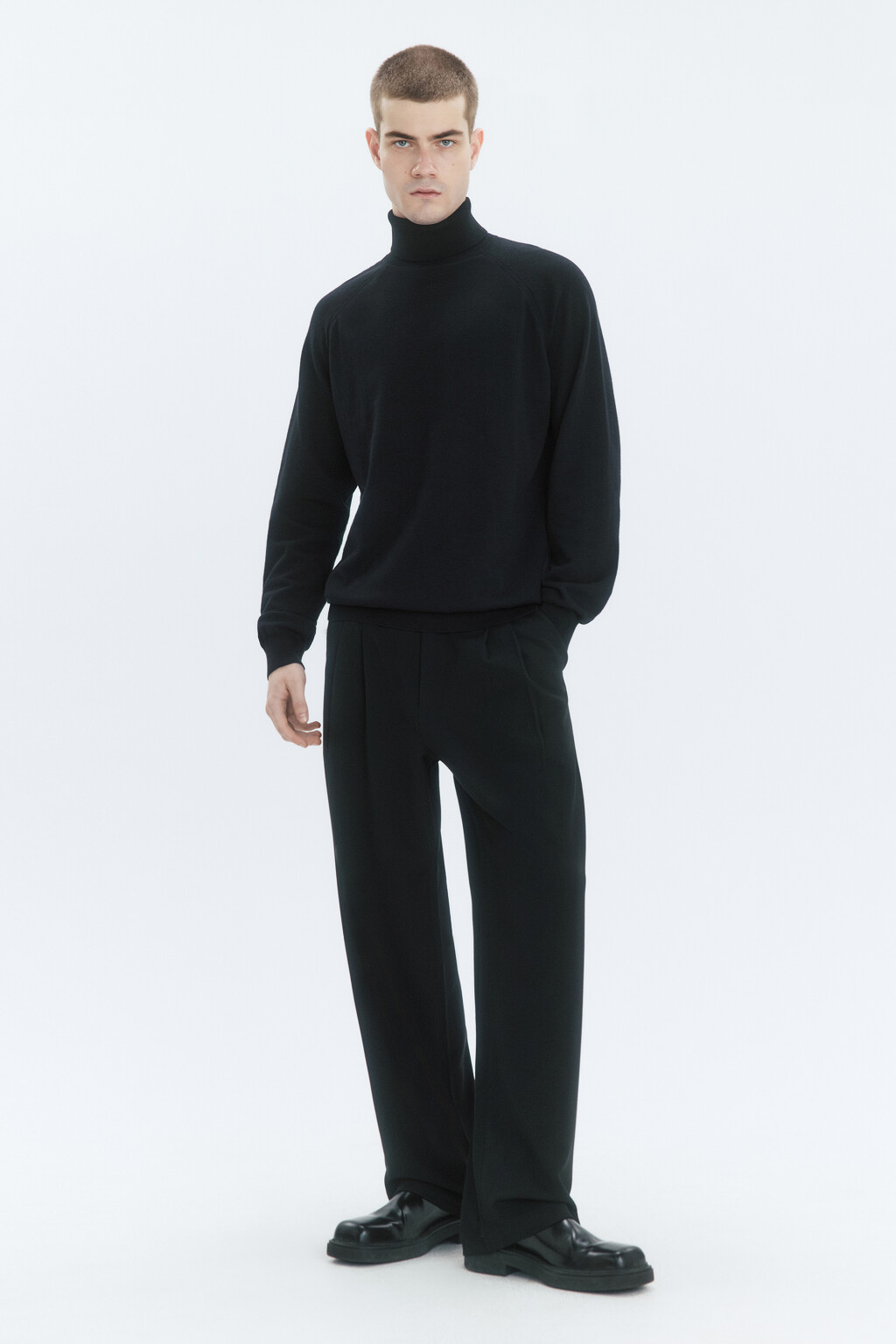 Водолазка базовая хлопковая с воротником - цвет черный - 5