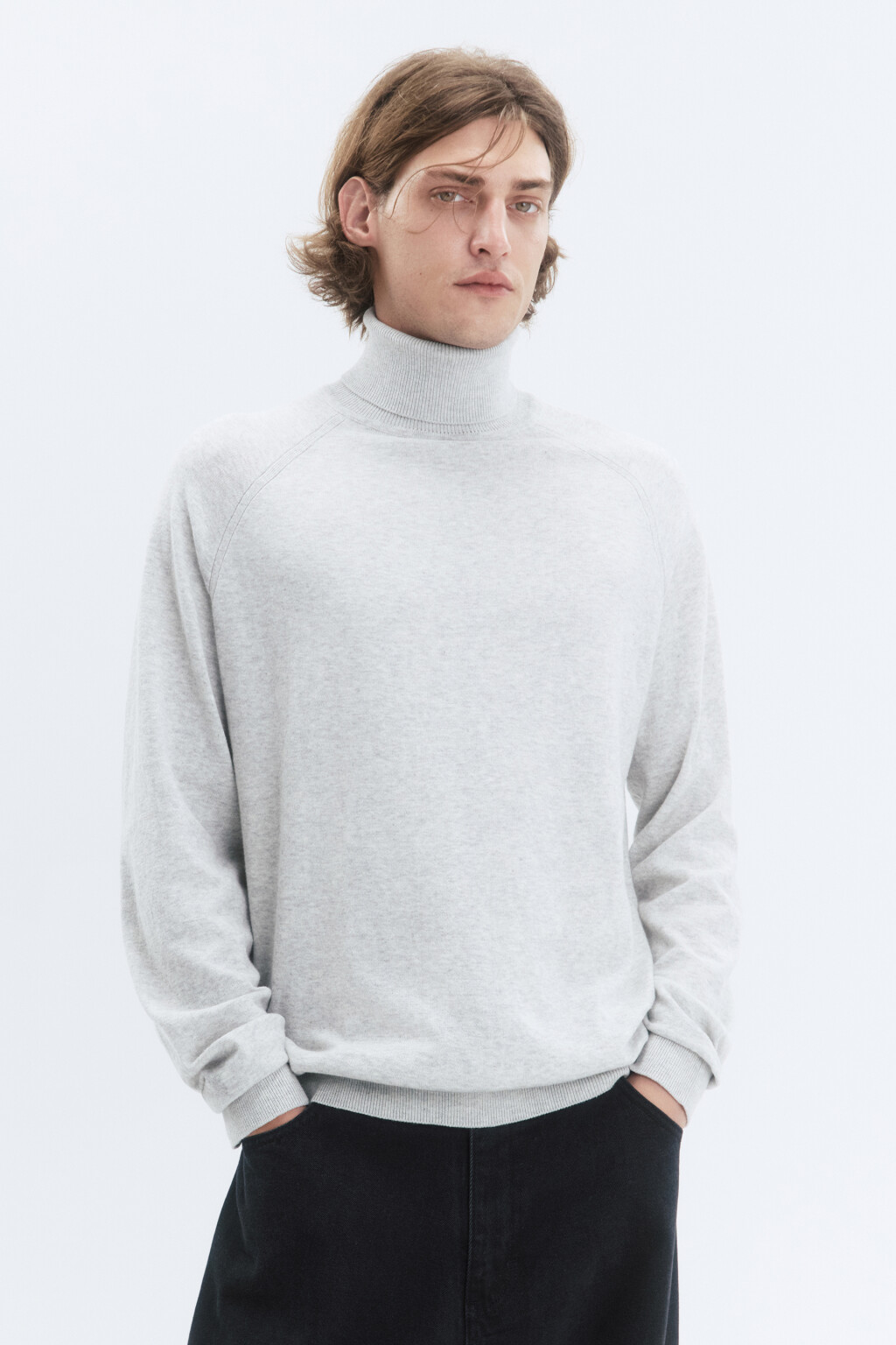 Водолазка вязаная хлопковая с воротником-гольф - цвет серый - 2