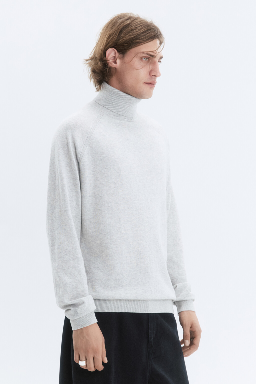 Водолазка вязаная хлопковая с воротником-гольф - цвет серый - 3