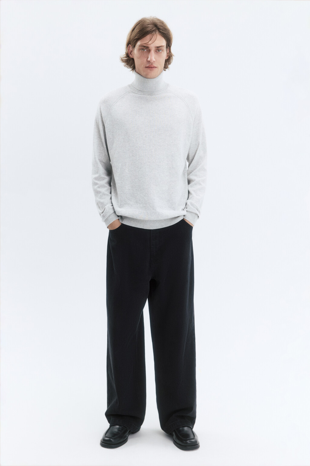 Водолазка вязаная хлопковая с воротником-гольф - цвет серый - 5