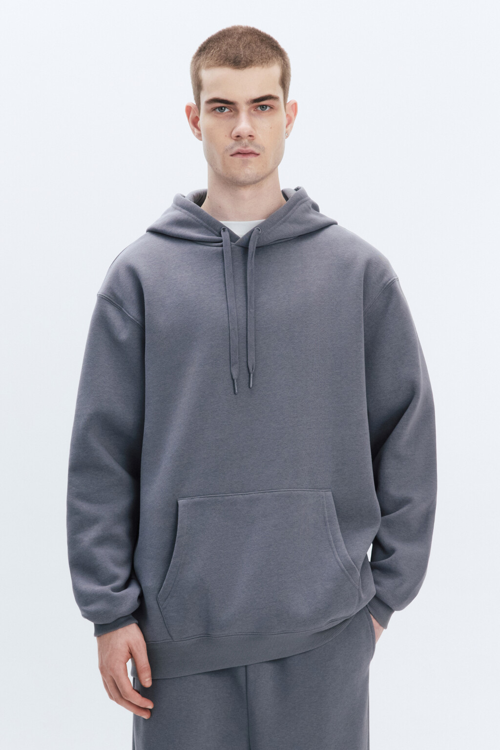 Худи базовая утепленная с капюшоном - цвет серый - 2