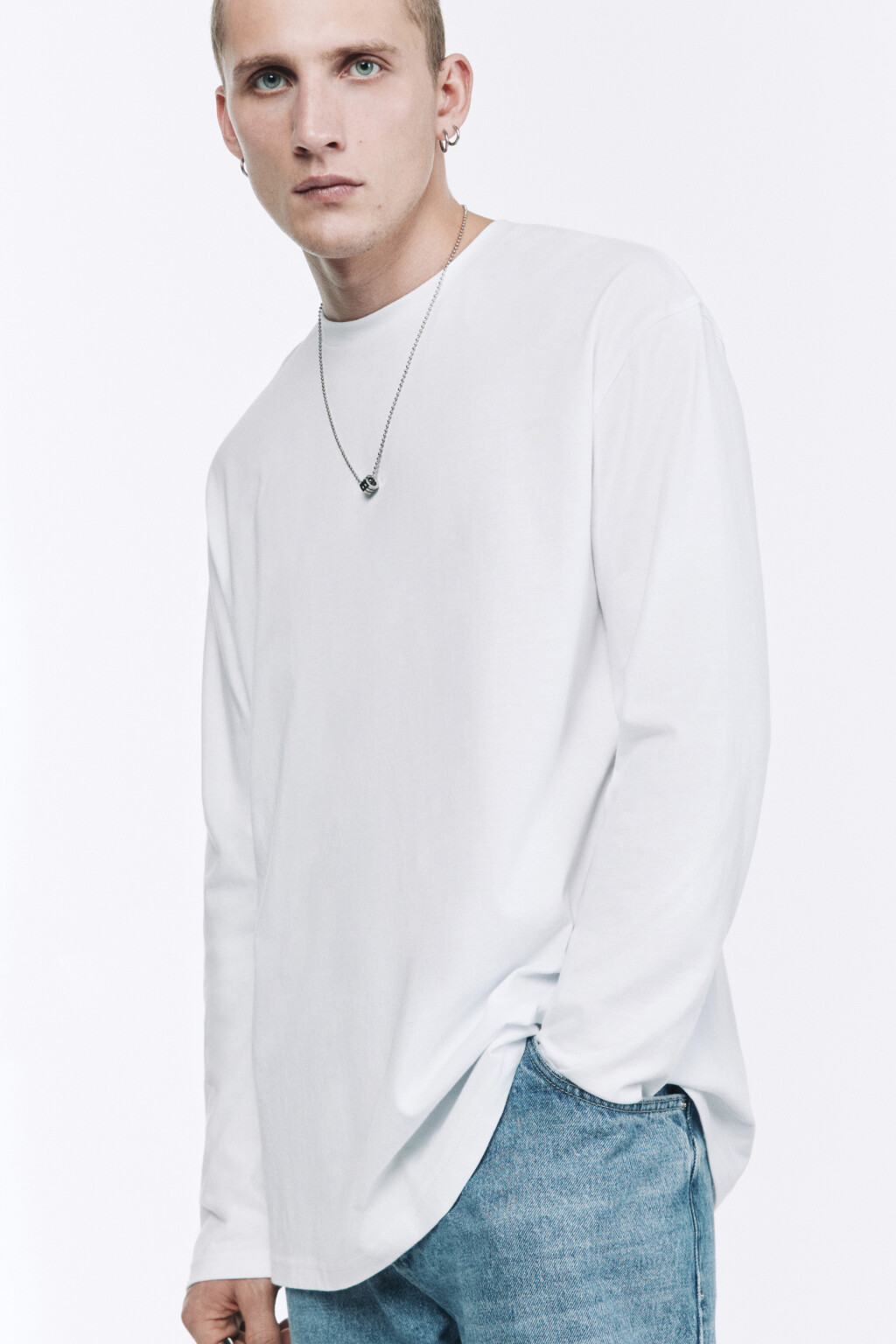 Лонгслив ManBasicLong базовый хлопковый - цвет белый - 1