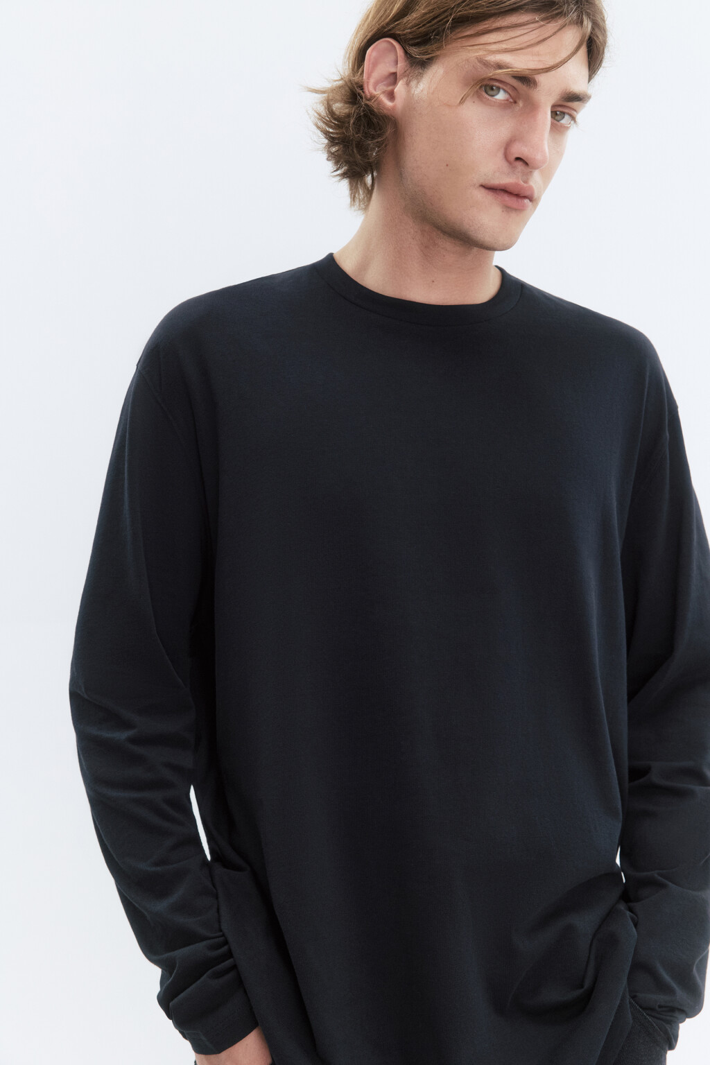 Лонгслив oversize базовый из хлопка - цвет черный - 1