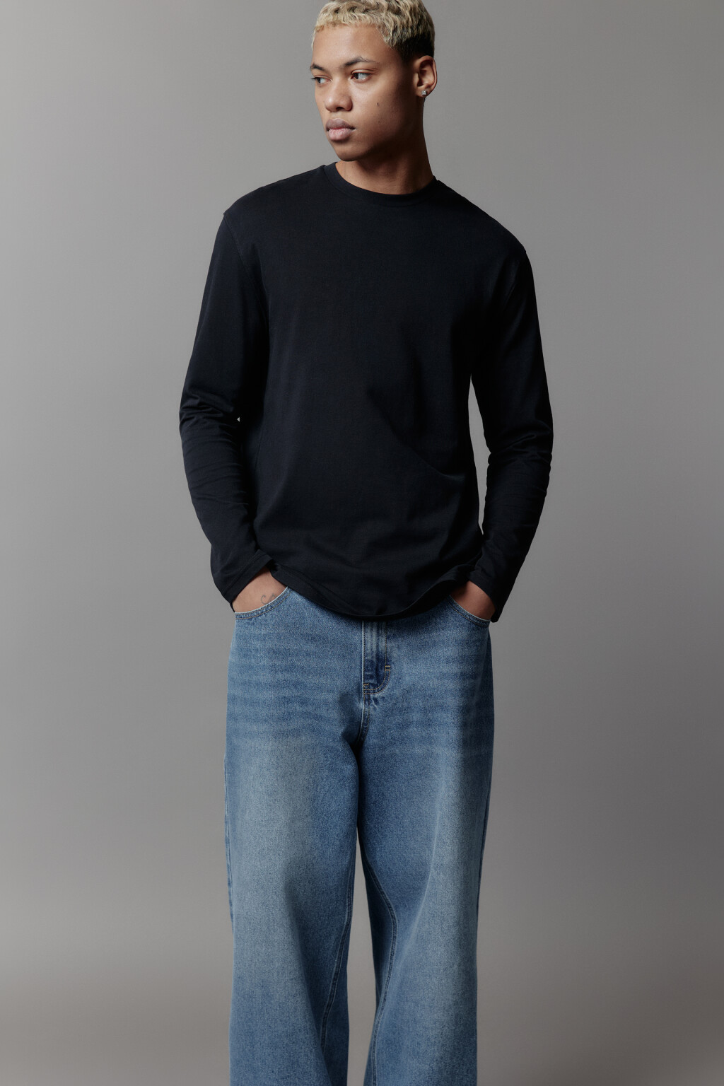 Лонгслив oversize базовый из хлопка - цвет черный - 1
