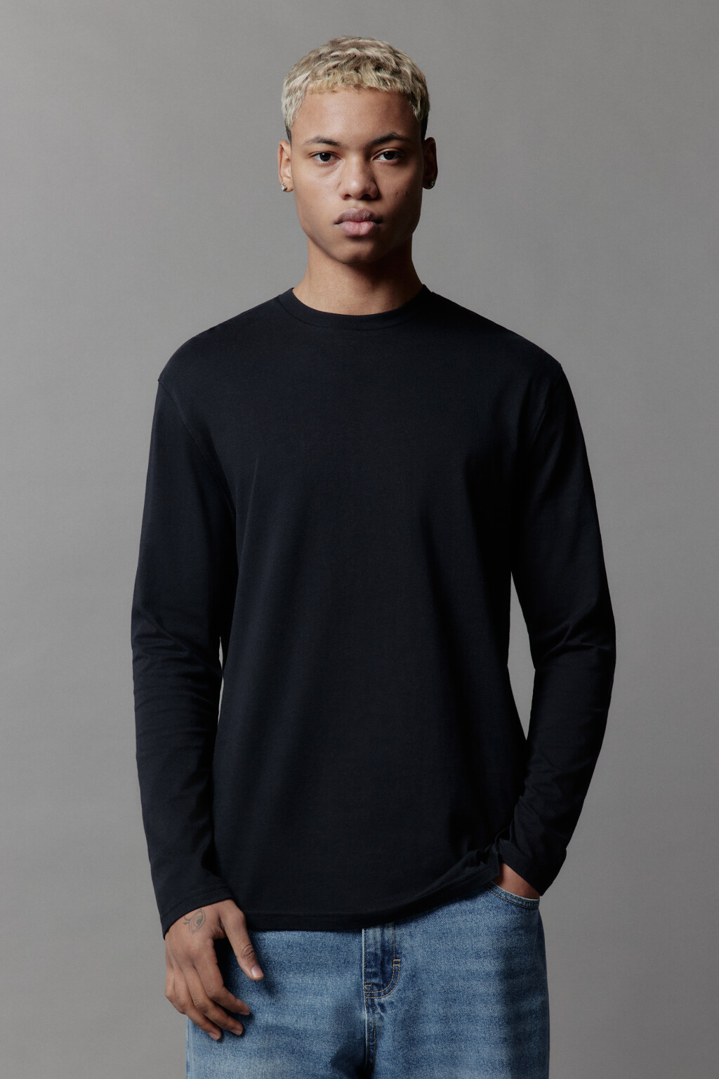 Лонгслив oversize базовый из хлопка - цвет черный - 2
