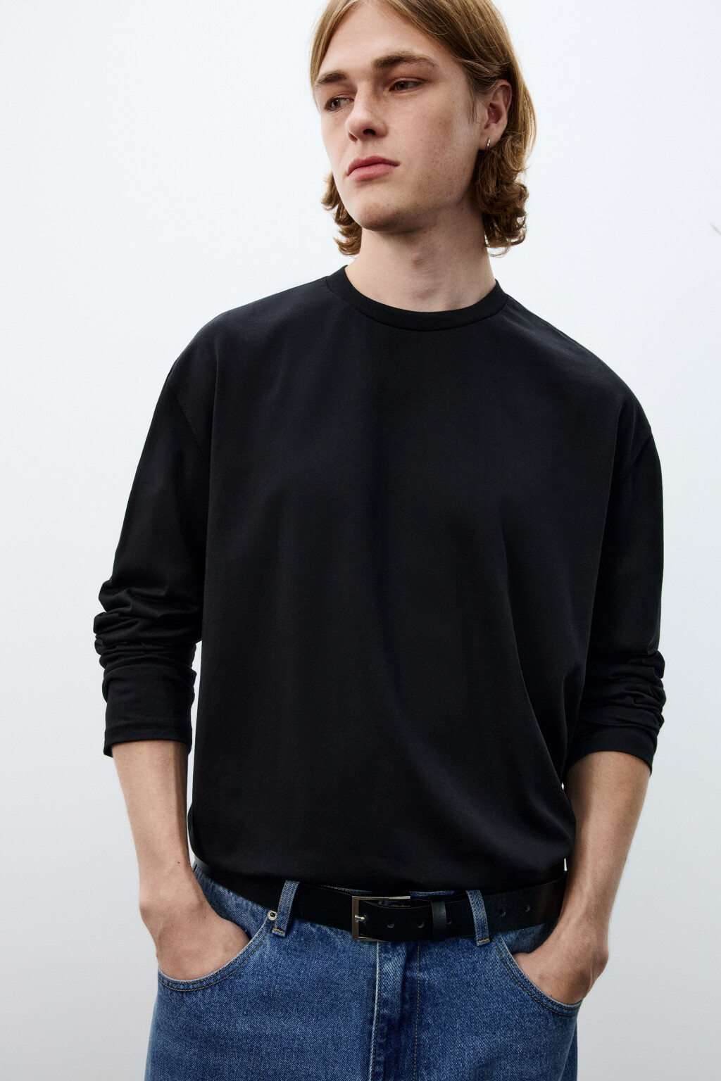 Лонгслив oversize базовый из хлопка - цвет черный - 1