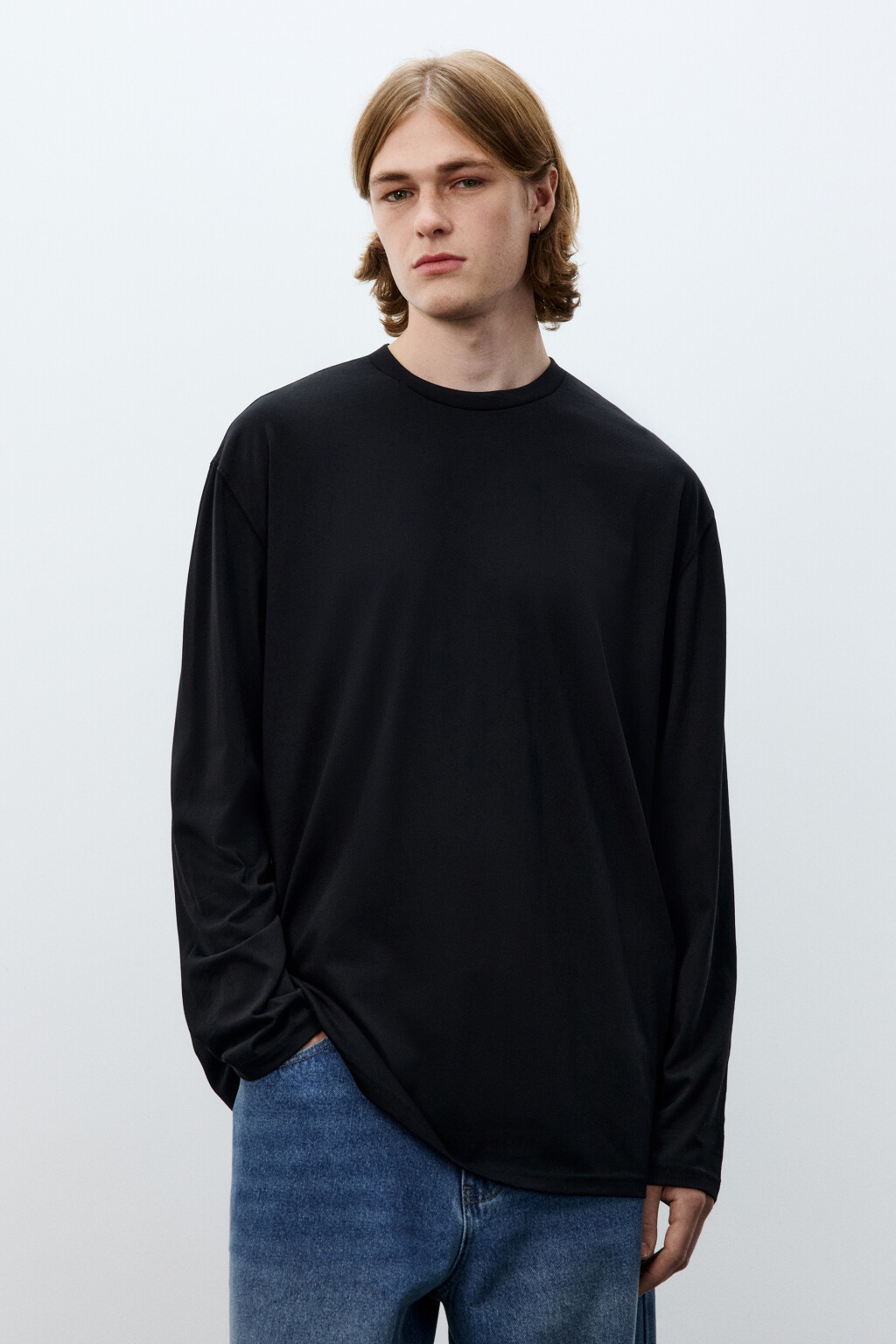 Лонгслив oversize базовый из хлопка - цвет черный - 2