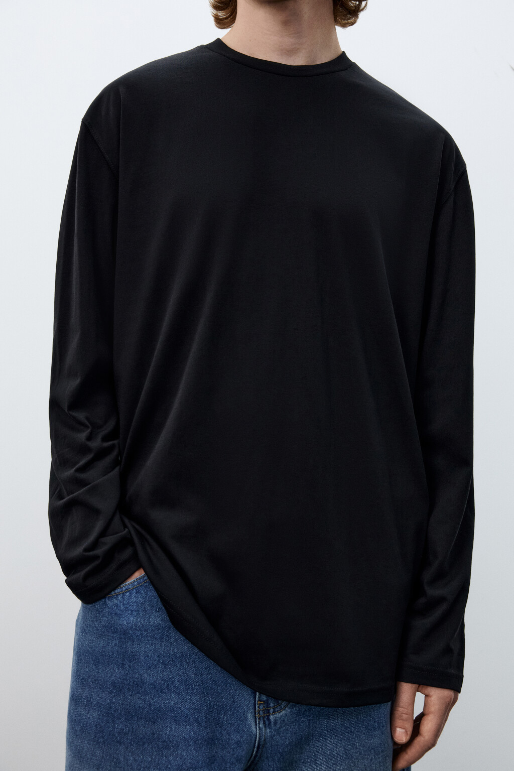 Лонгслив oversize базовый из хлопка - цвет черный - 5