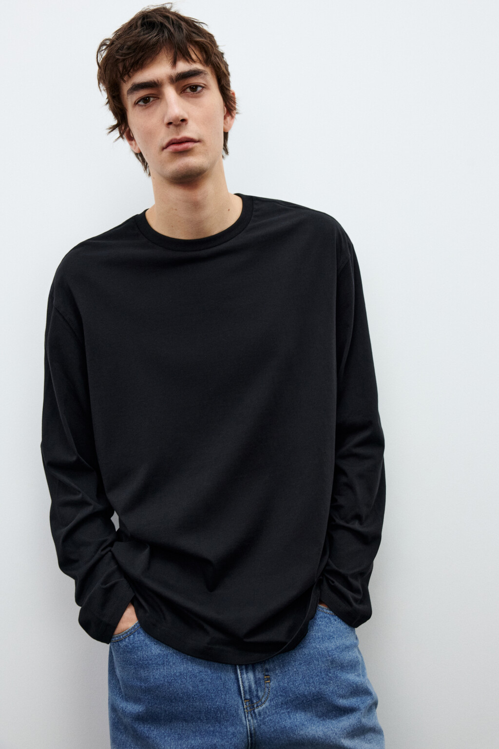Лонгслив oversize базовый из хлопка - цвет черный - 1