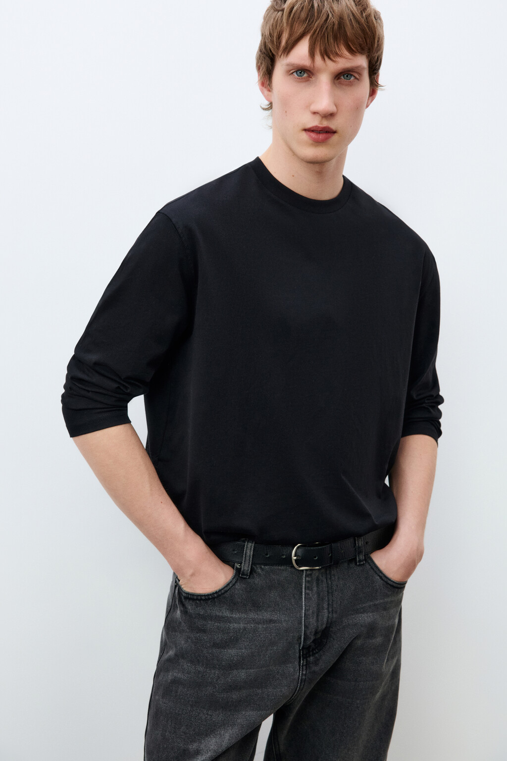 Лонгслив oversize базовый из хлопка - цвет черный - 1