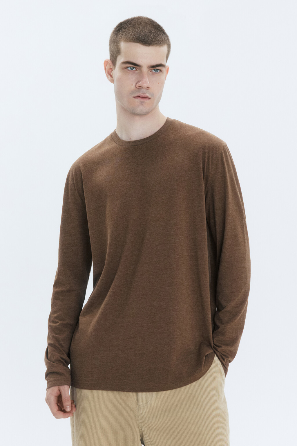 Лонгслив oversize базовый трикотажный - цвет коричневый - 1