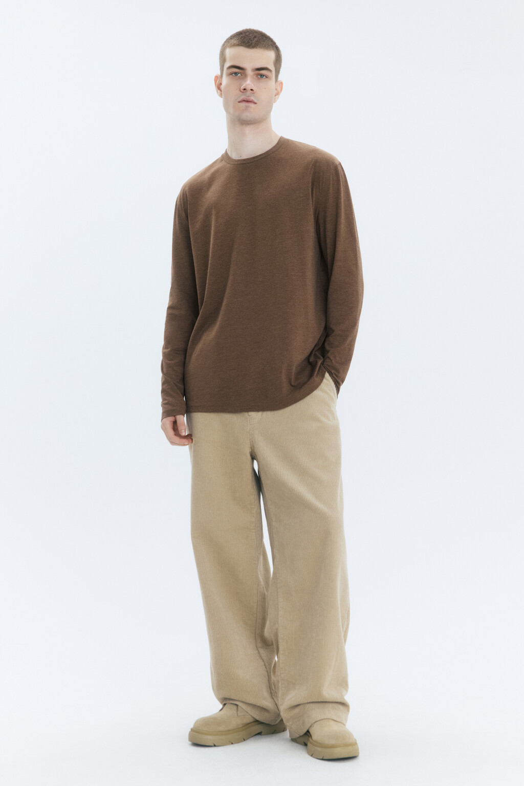 Лонгслив oversize базовый трикотажный - цвет коричневый - 4