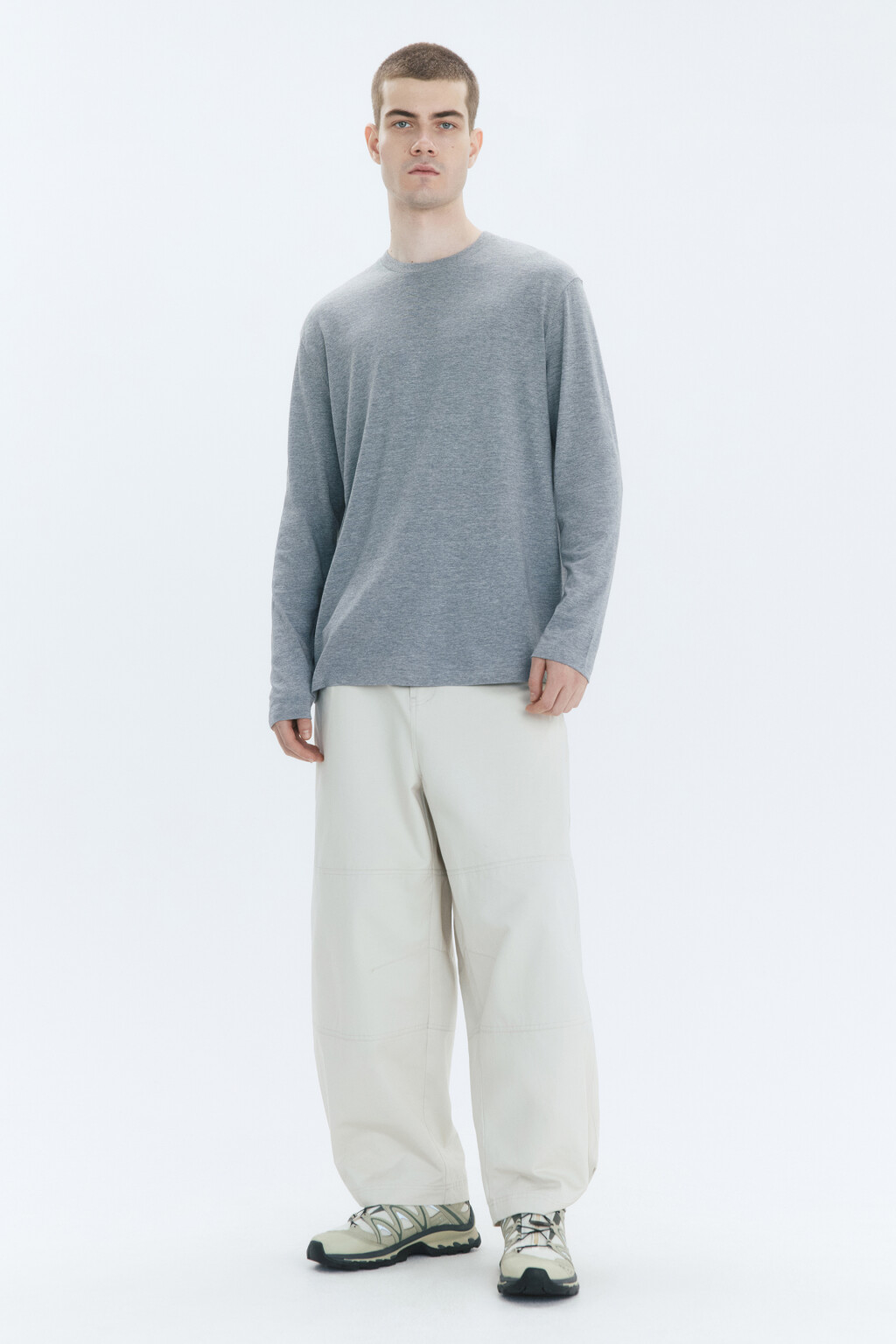 Лонгслив oversize базовый трикотажный - цвет серый - 5