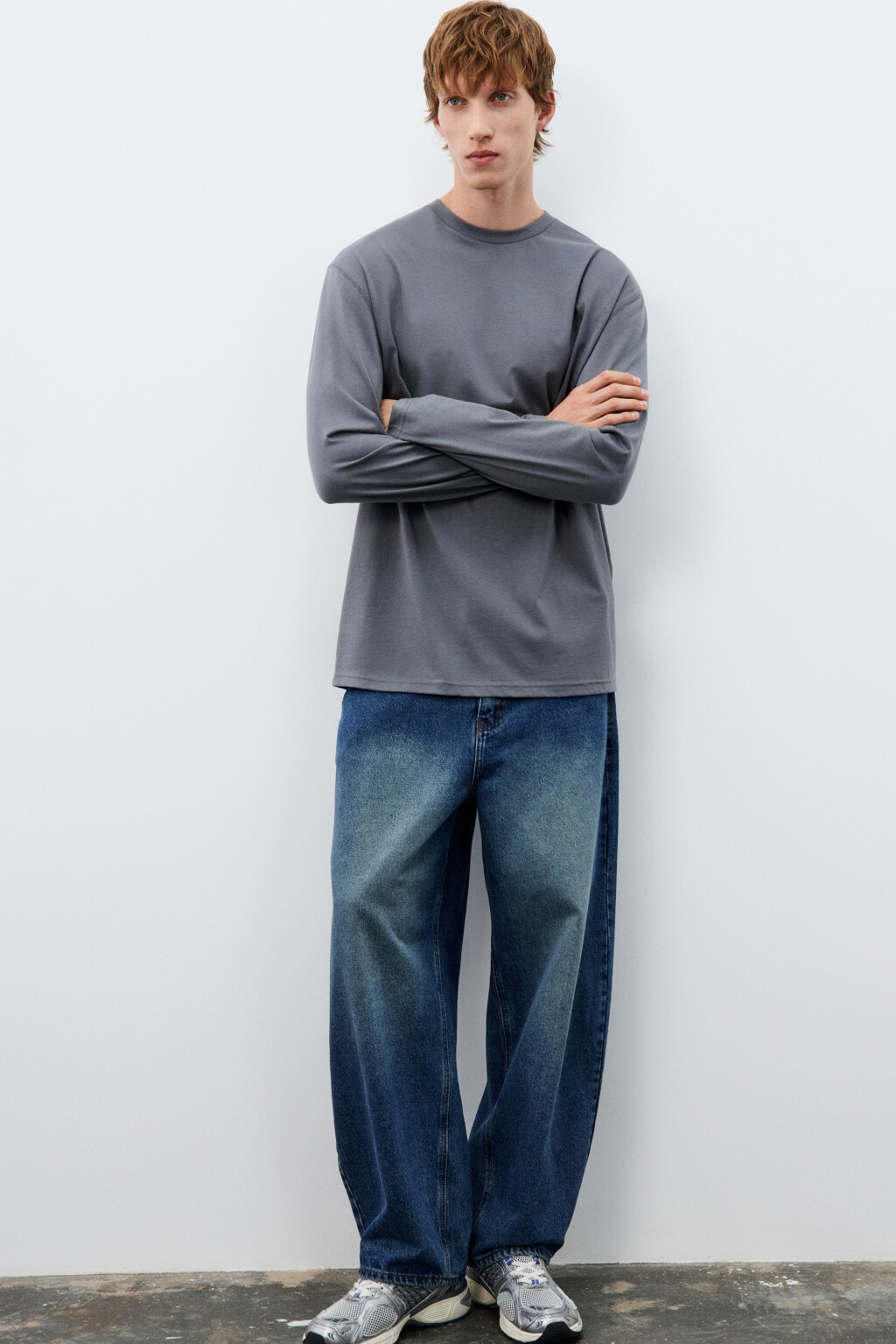 Лонгслив oversize базовый из хлопка - цвет серый - 1