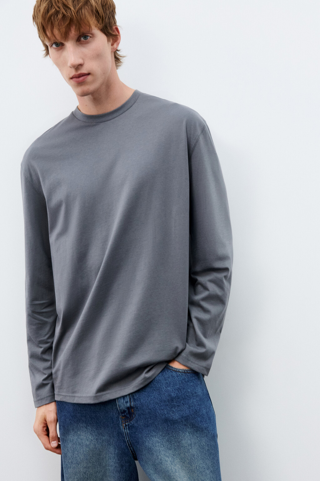 Лонгслив oversize базовый из хлопка - цвет серый - 2