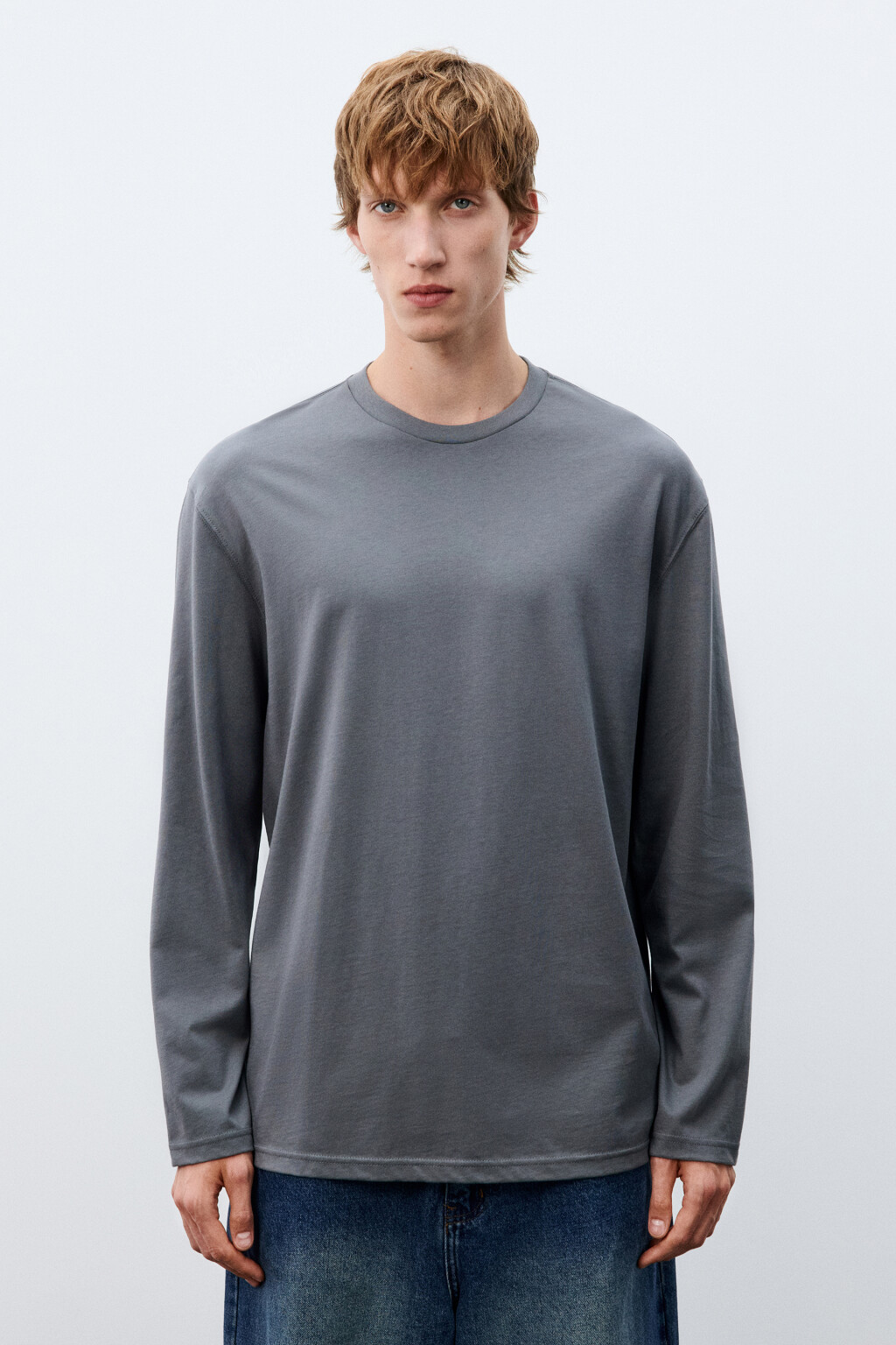 Лонгслив oversize базовый из хлопка - цвет серый - 3