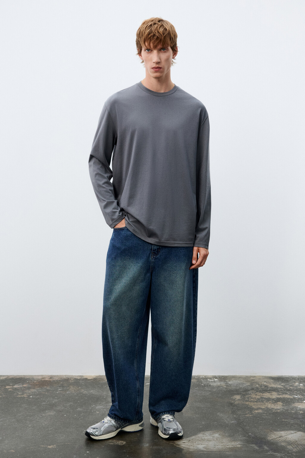 Лонгслив oversize базовый из хлопка - цвет серый - 5