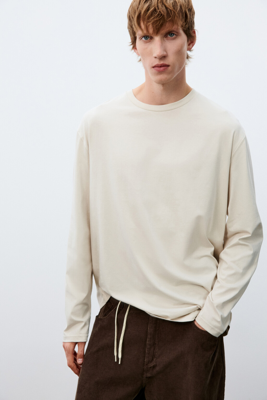 Лонгслив oversize базовый из хлопка - цвет молочный - 1