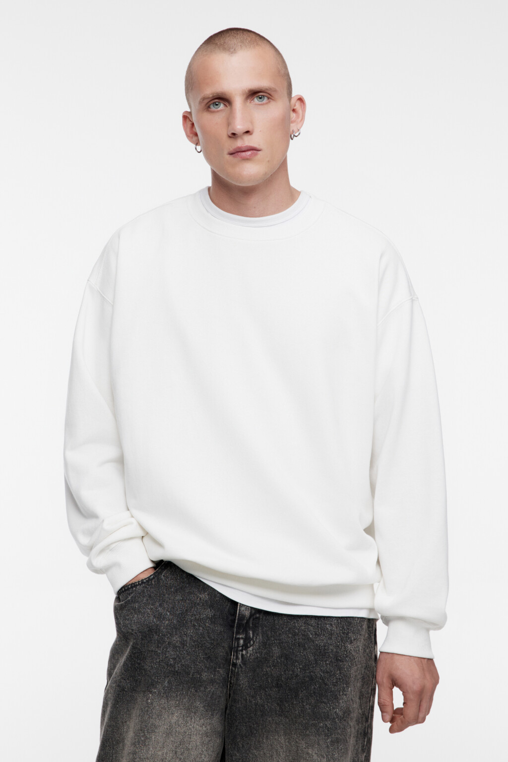 Свитшот базовый хлопковый свободного кроя - цвет белый - 3