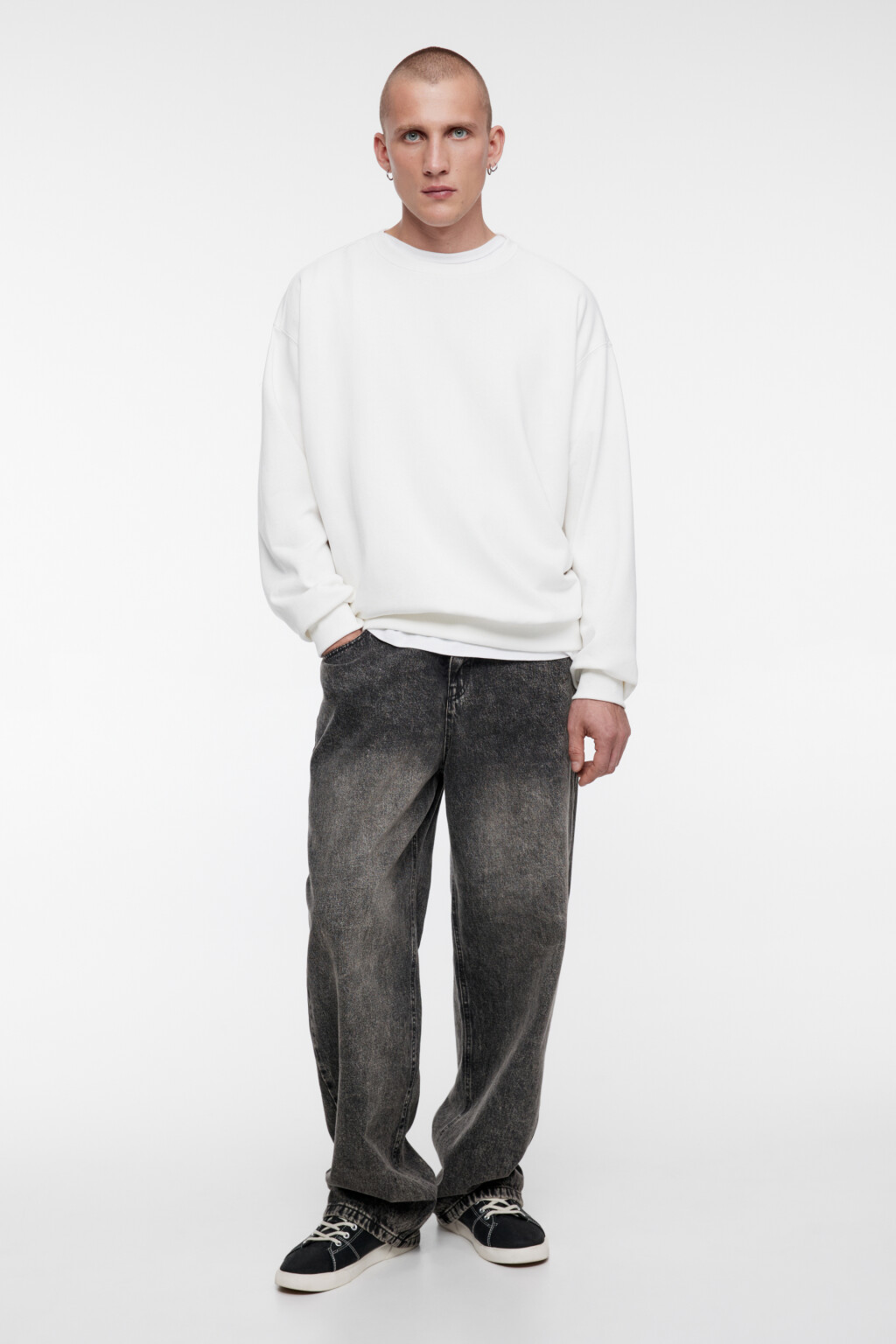 Свитшот базовый хлопковый свободного кроя - цвет белый - 1