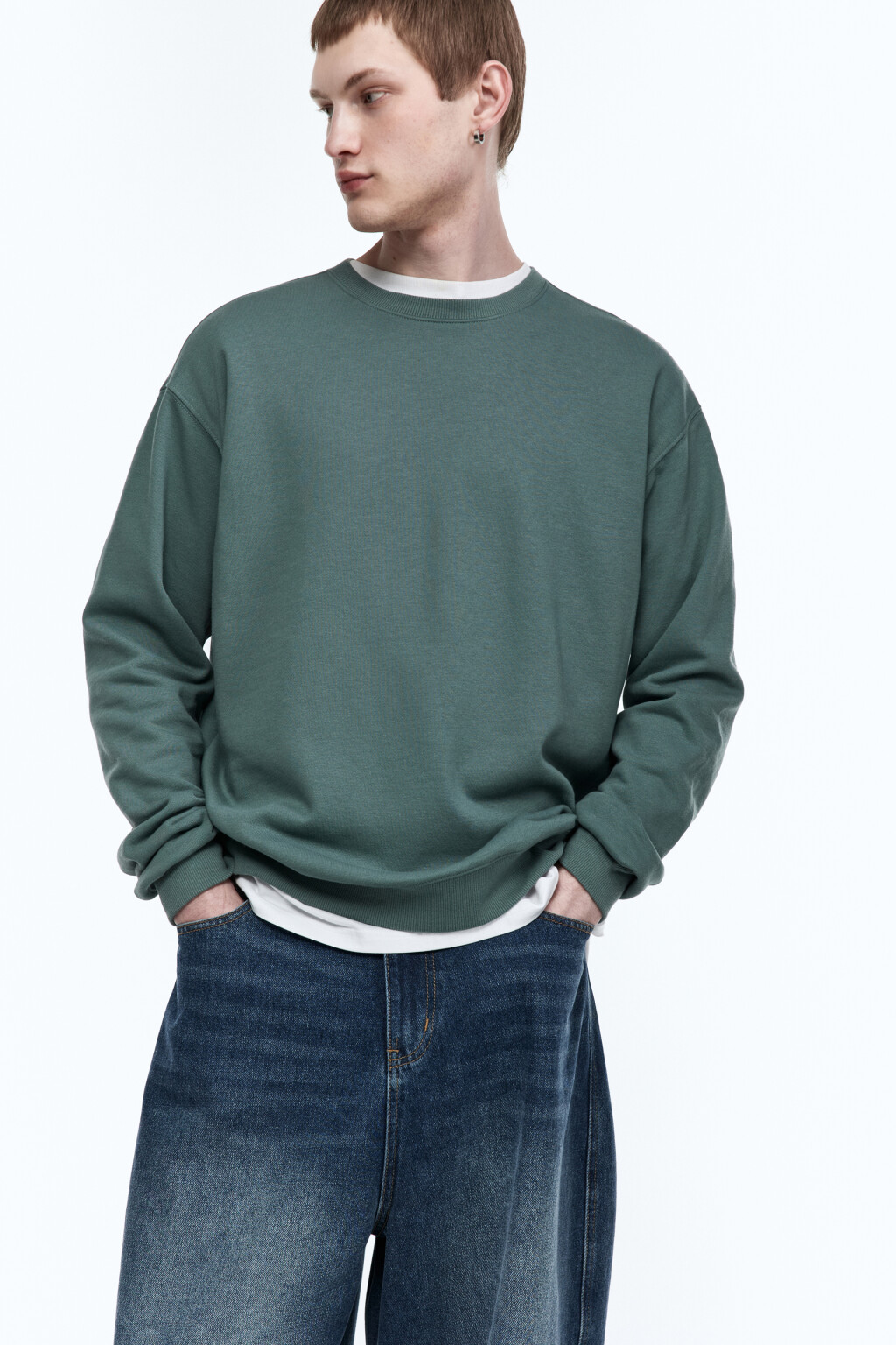 Свитшот oversize базовый из футера - цвет зеленый - 1