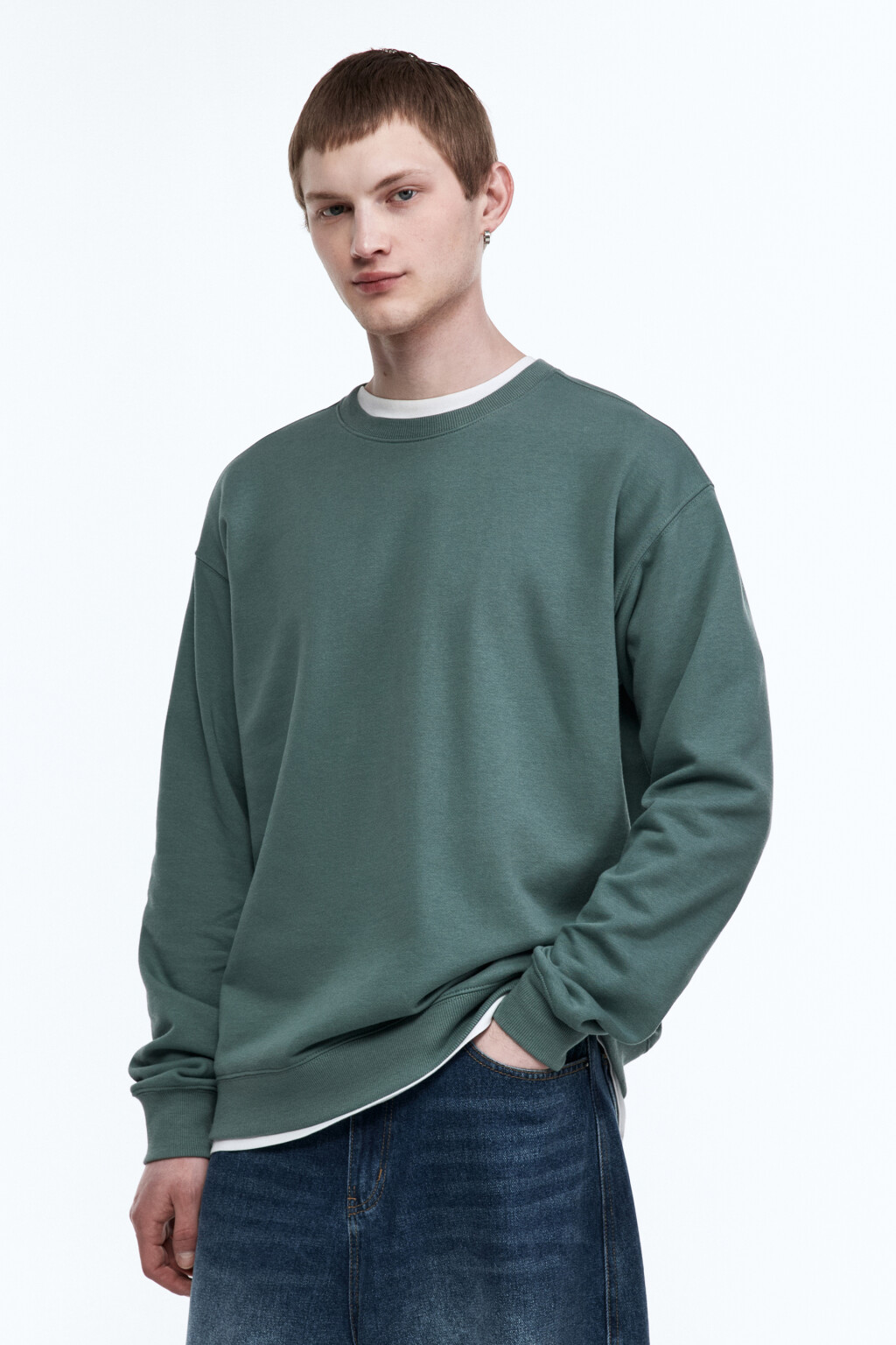 Свитшот oversize базовый из футера - цвет зеленый - 4