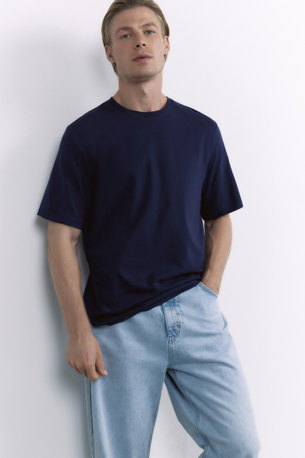 Футболка прямая хлопковая в базовых цветах - цвет синий - 8