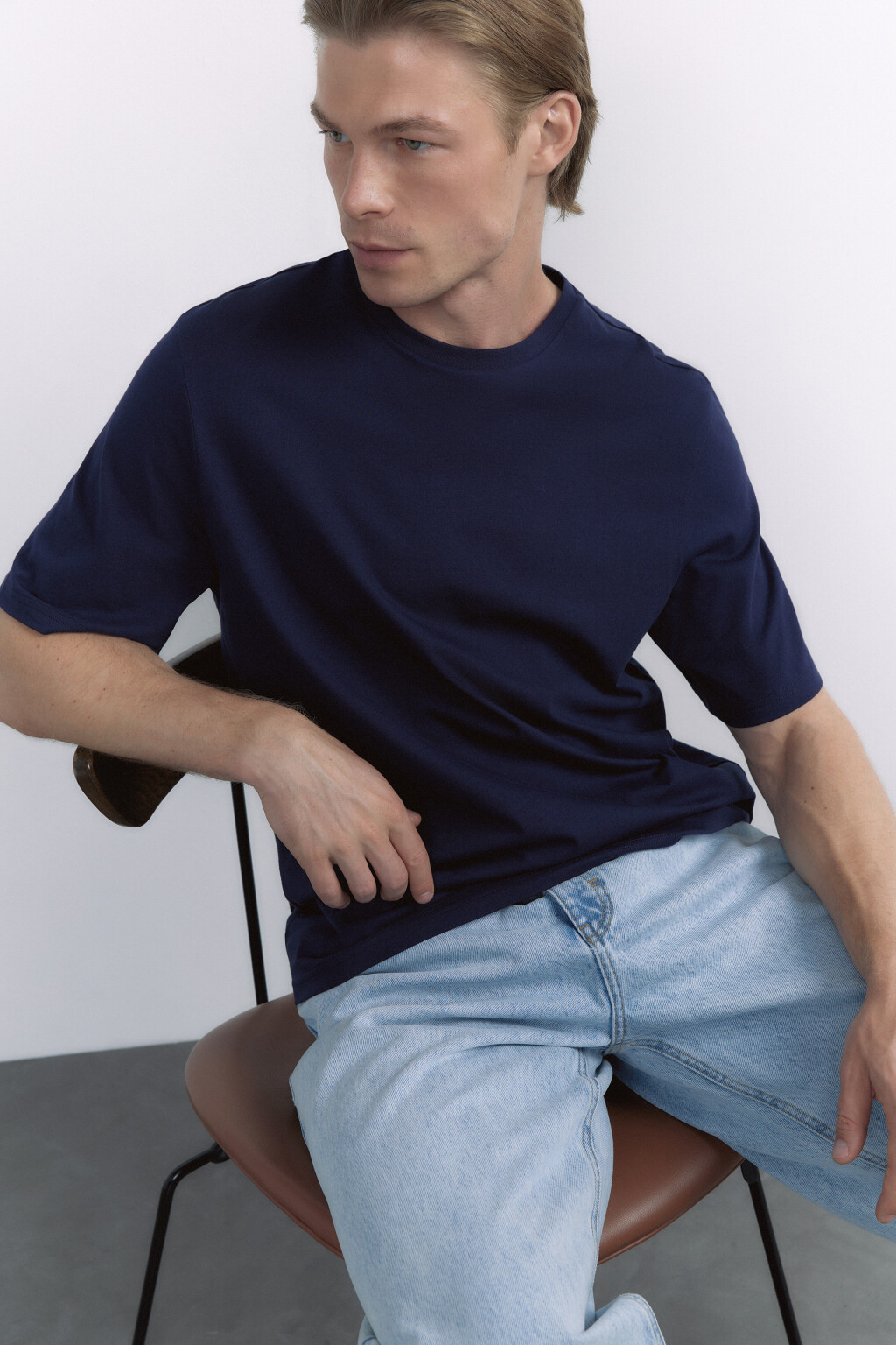 Футболка прямая хлопковая в базовых цветах - цвет синий - 9