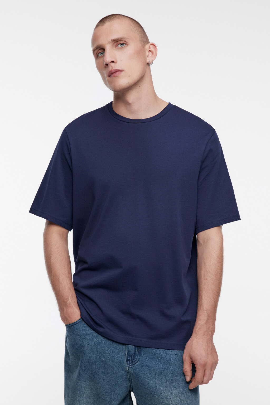 Футболка прямая хлопковая в базовых цветах - цвет синий - 3