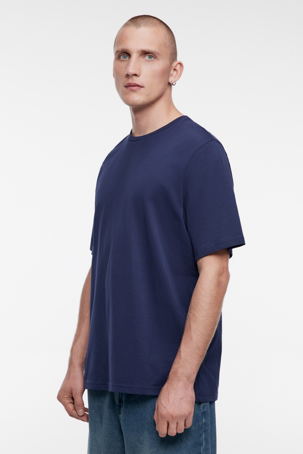Футболка прямая хлопковая в базовых цветах - цвет синий - 4