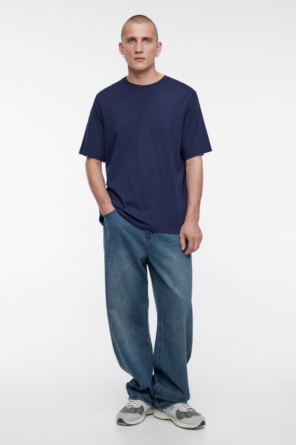 Футболка прямая хлопковая в базовых цветах - цвет синий - 1