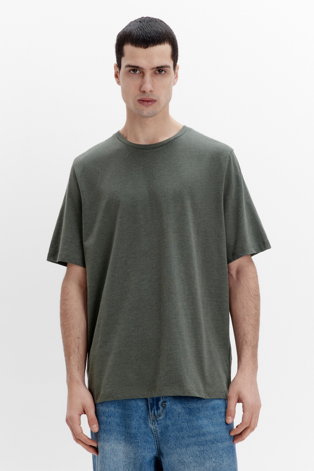 Футболка базовая в меланжевом оттенке - цвет зеленый - 2