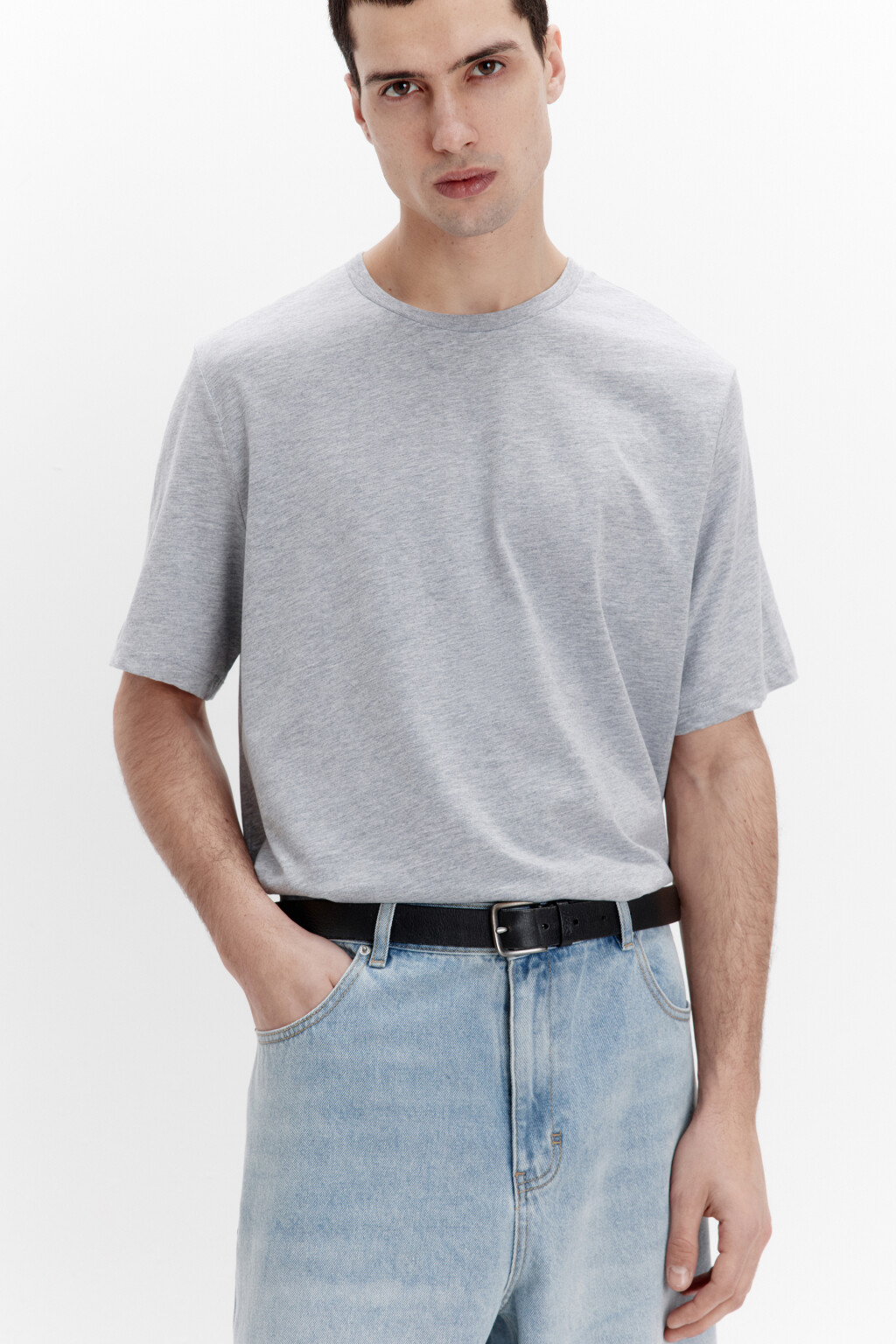 Футболка базовая в меланжевом оттенке - цвет серый - 1