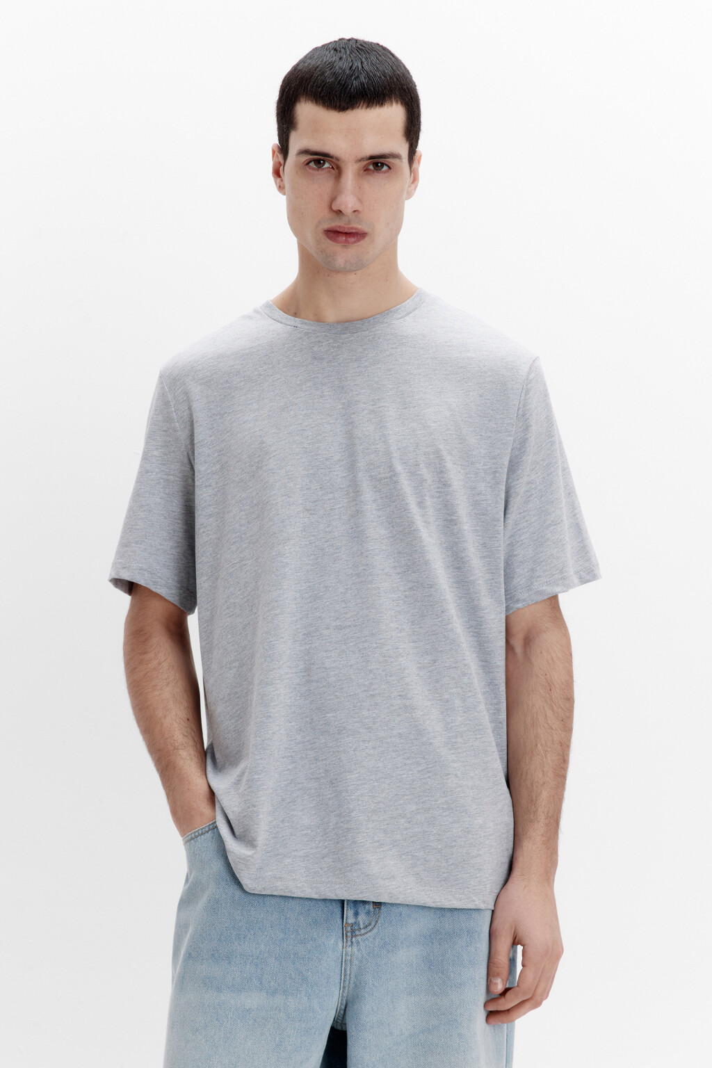 Футболка базовая в меланжевом оттенке - цвет серый - 2