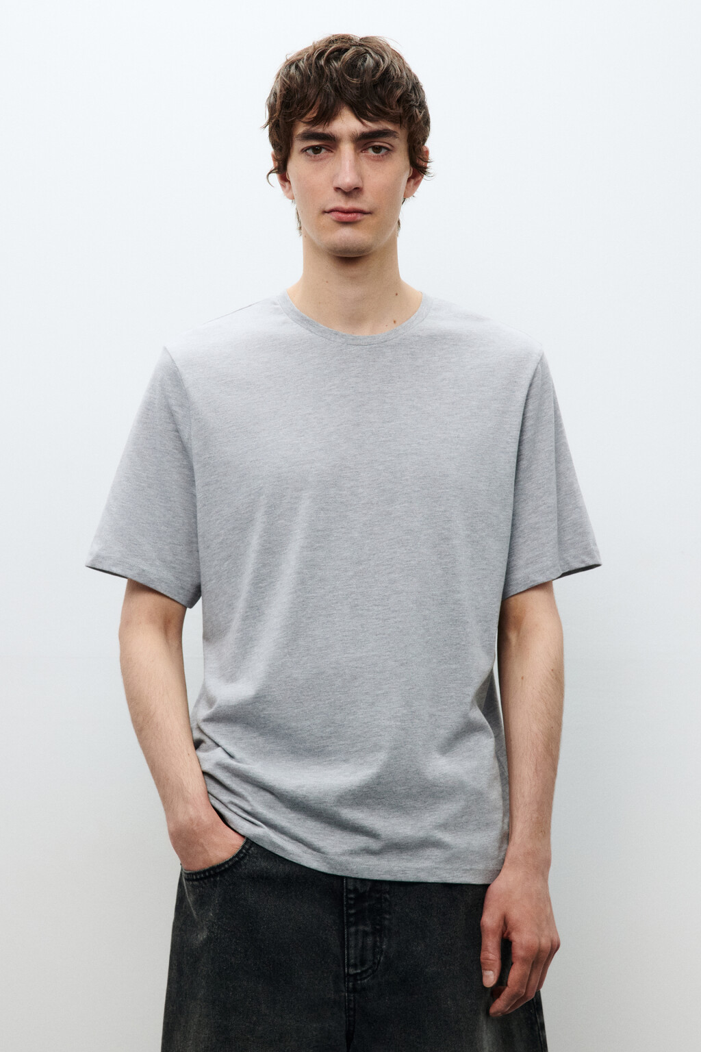 Футболка прямая базовая из хлопка - цвет серый - 3
