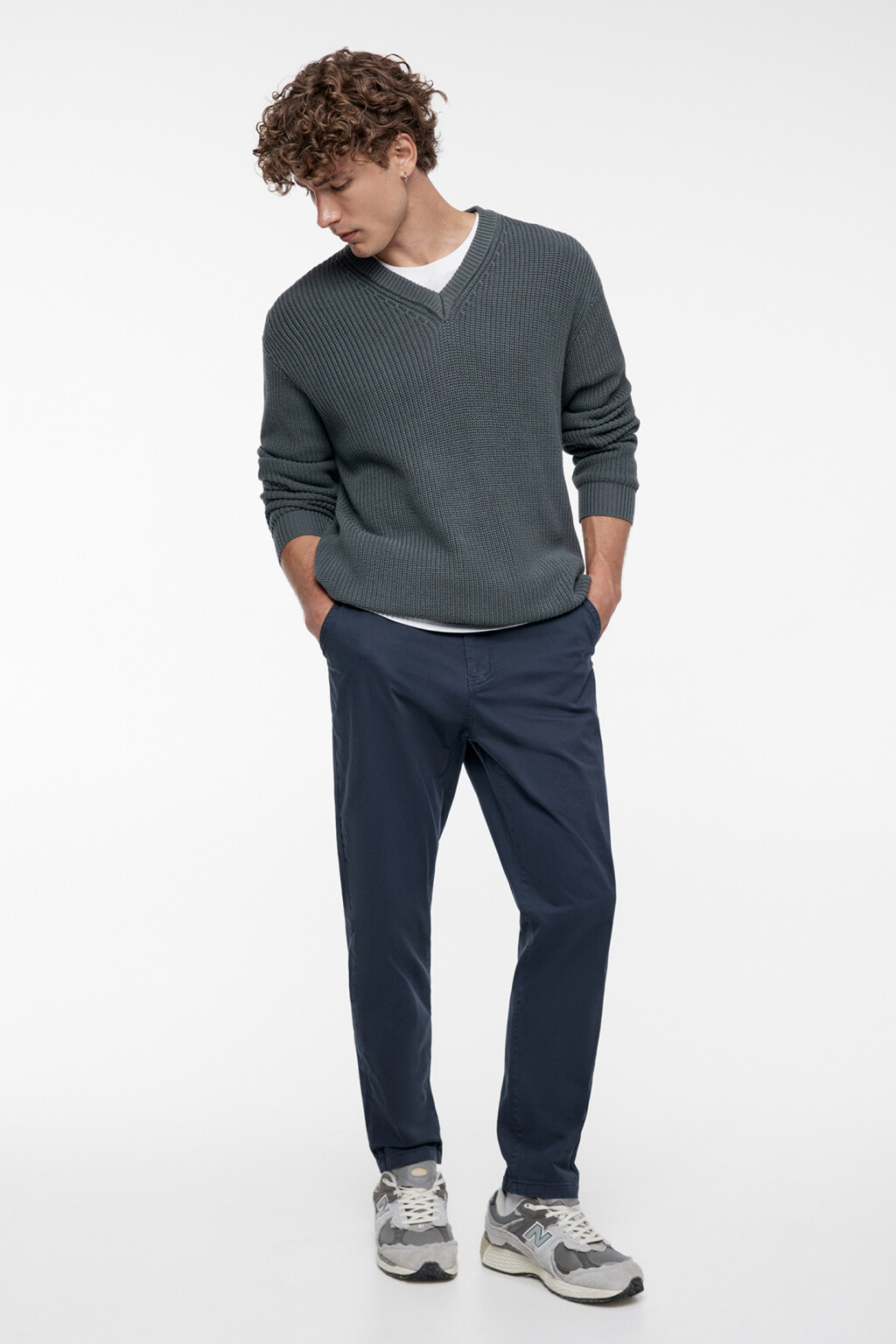 Брюки-чинос хлопковые зауженные со средней посадкой - цвет синий - 5