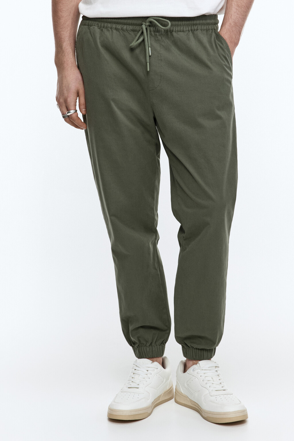 Брюки-джоггеры текстильные базовые - цвет зеленый - 2