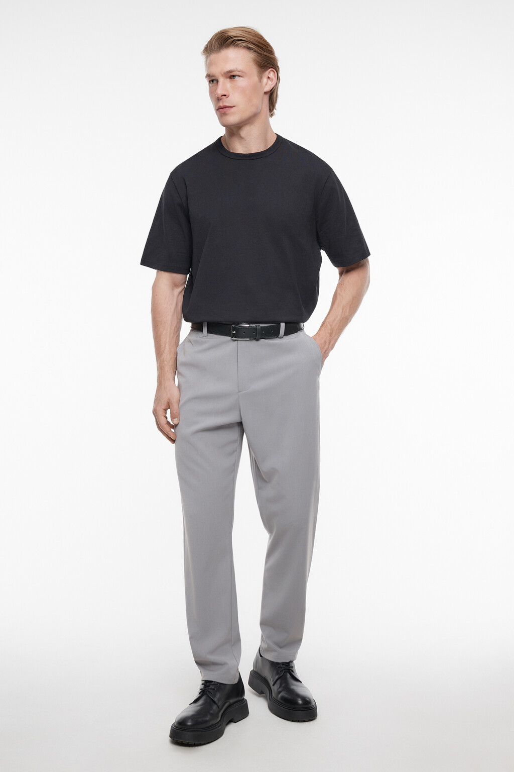 Брюки прямые классические из костюмной ткани - цвет серый - 1