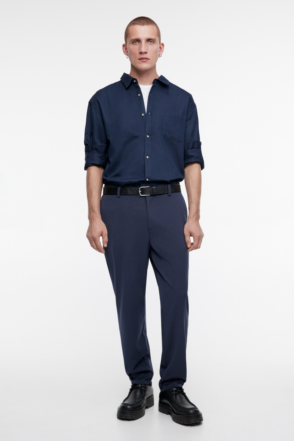Брюки-чинос костюмные зауженные со средней посадкой - цвет синий - 1