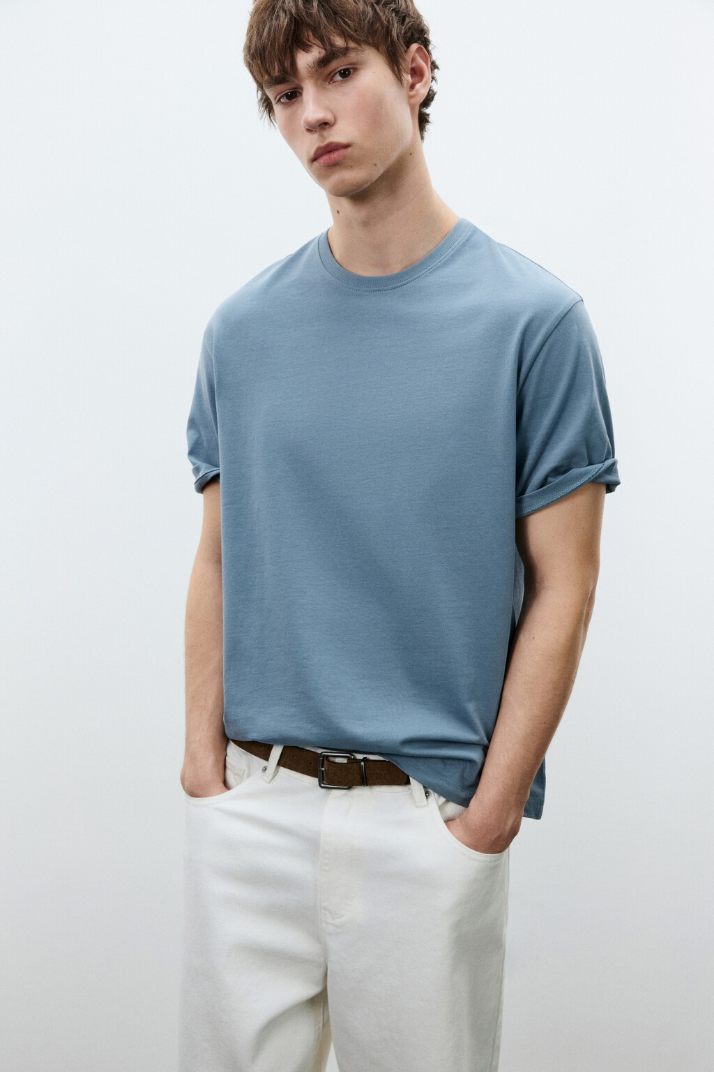 Футболка базовая из плотного хлопка - цвет голубой - 1