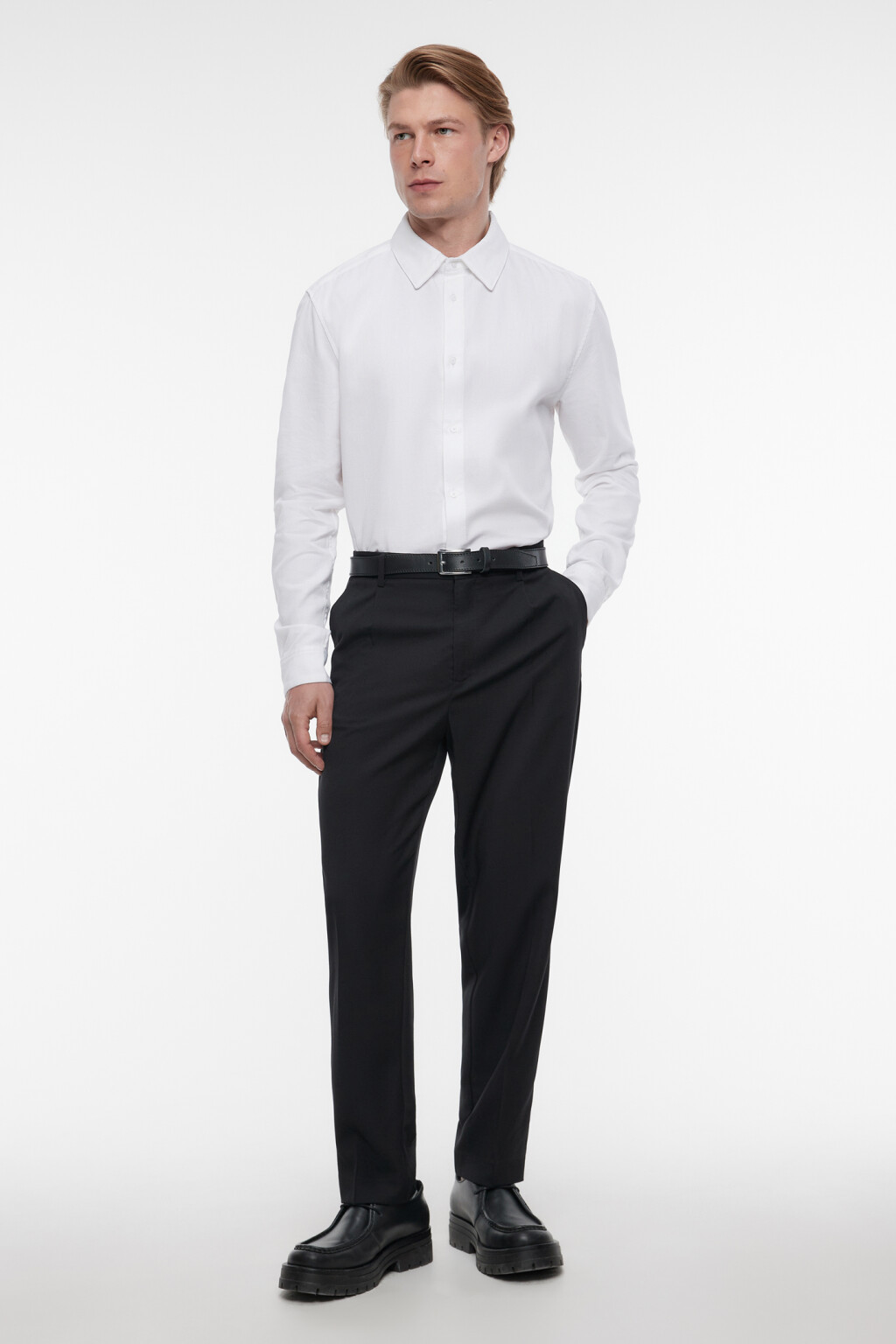 Рубашка прямая жаккардовая классического кроя - цвет белый - 1