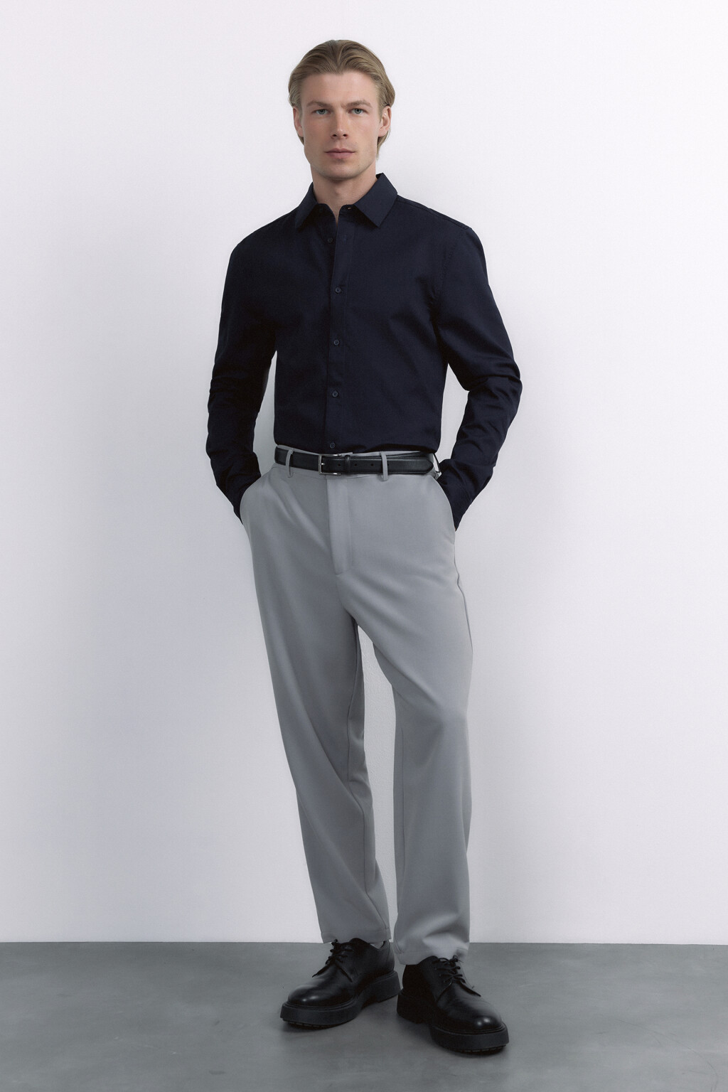 Рубашка прямая жаккардовая классического кроя - цвет синий - 10