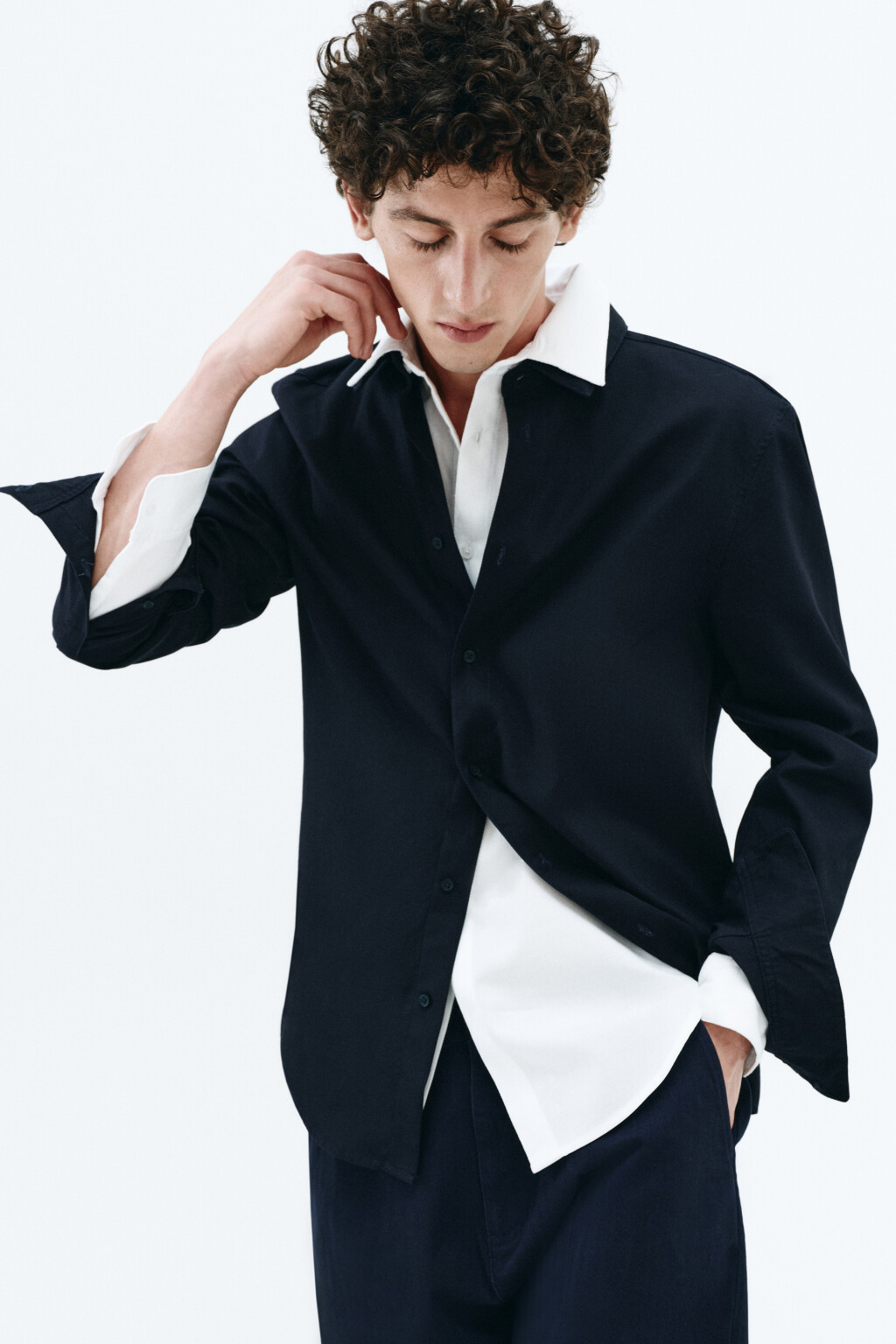 Рубашка прямая жаккардовая классического кроя - цвет синий - 8