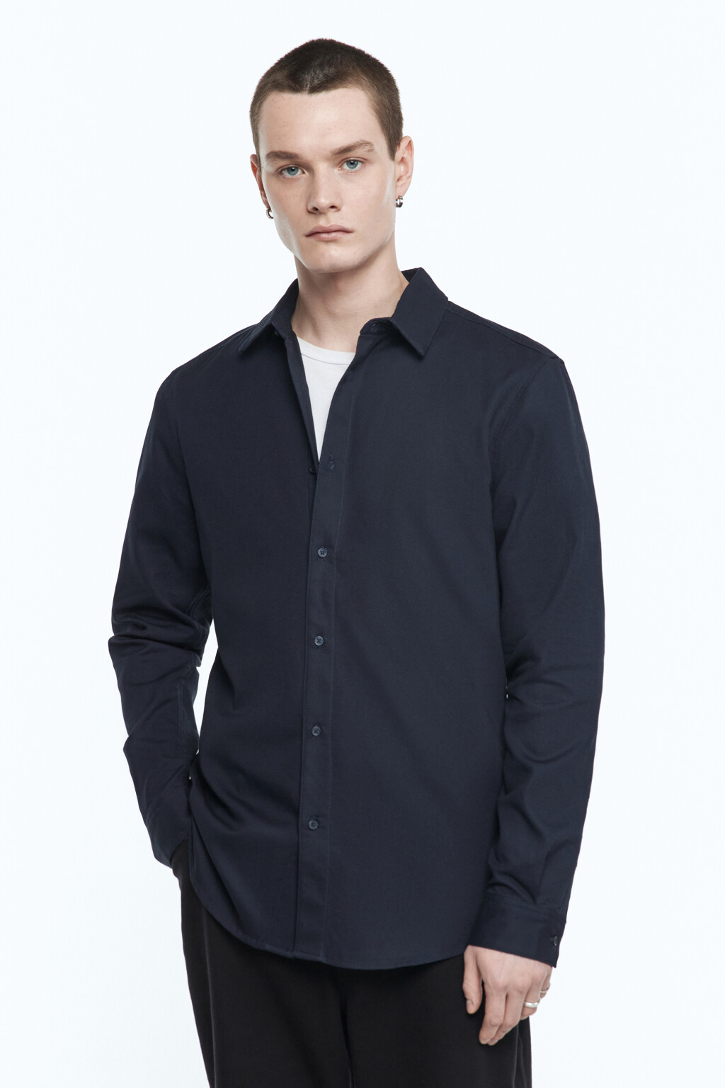 Рубашка прямая жаккардовая классического кроя - цвет синий - 1