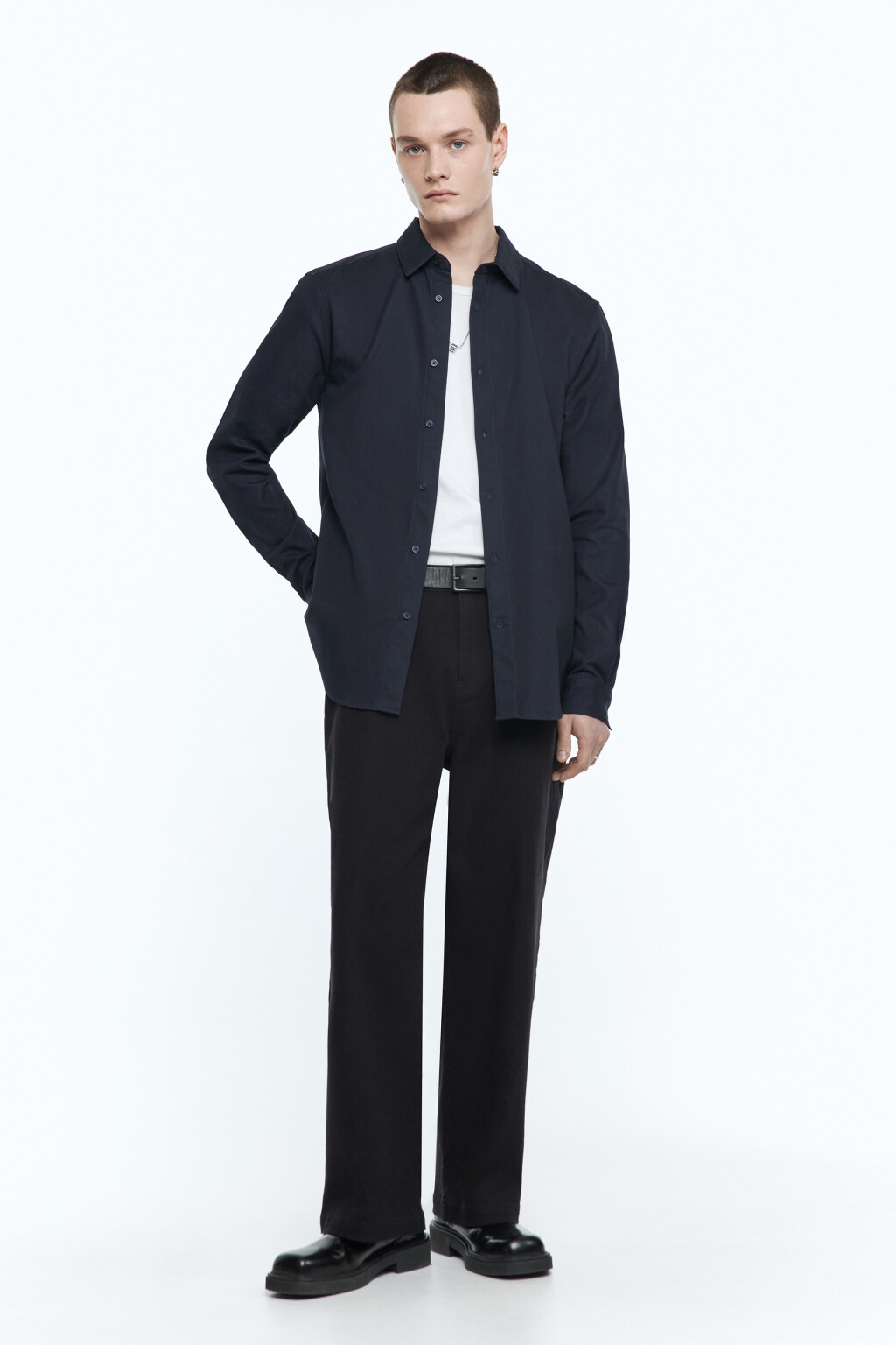 Рубашка прямая жаккардовая классического кроя - цвет синий - 5