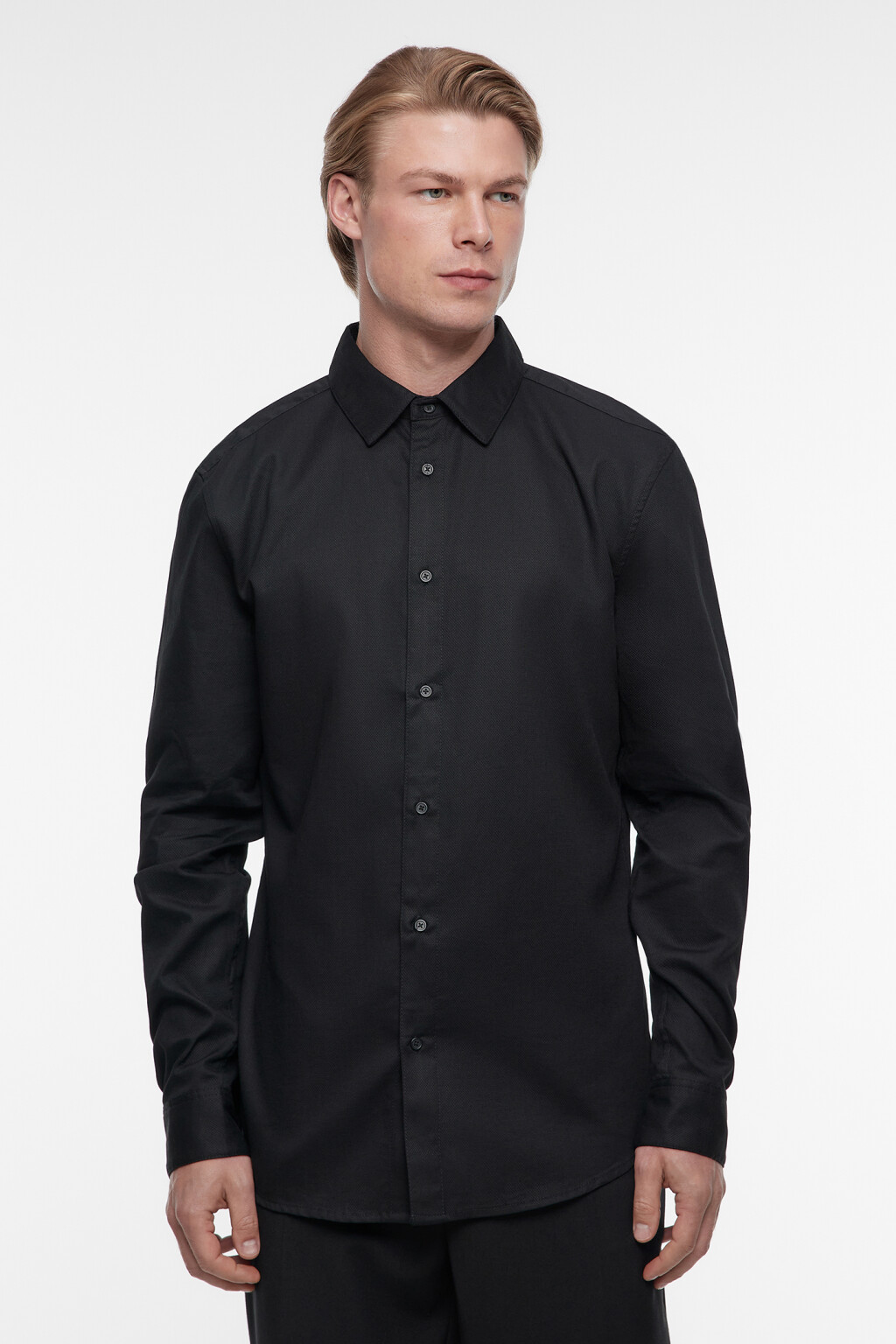 Рубашка прямая жаккардовая классического кроя - цвет черный - 2