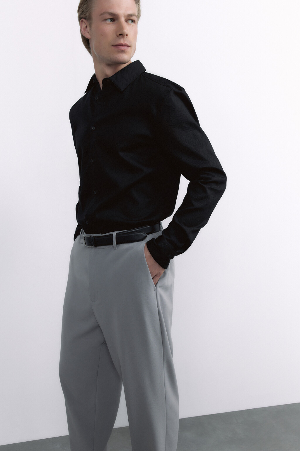 Рубашка прямая жаккардовая классического кроя - цвет черный - 7